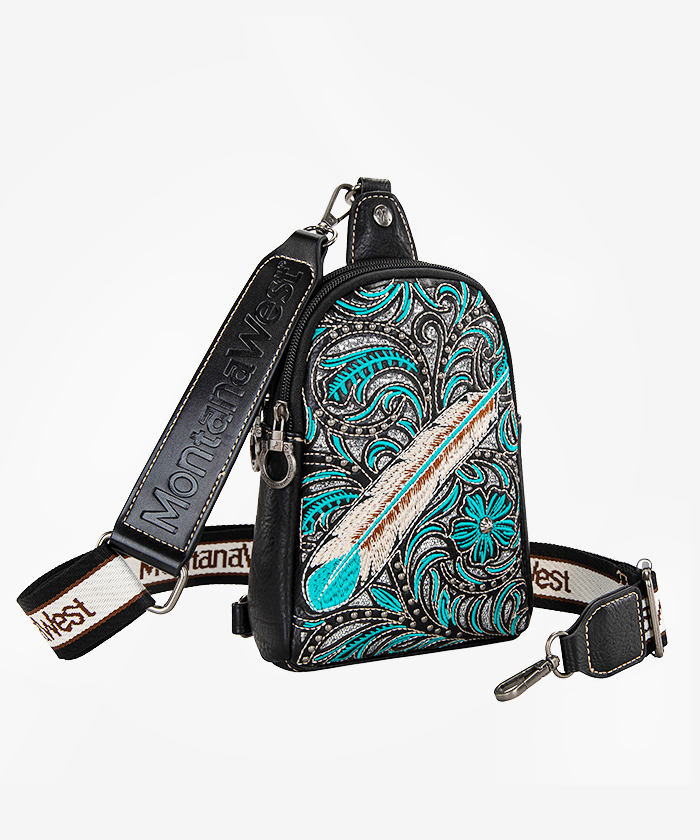 Montana West Floral Feather Sling Bag for Women - Stylish Crossbody Purse with Adjustable Strap, Perfect for Parties, Travel & Everyday Use