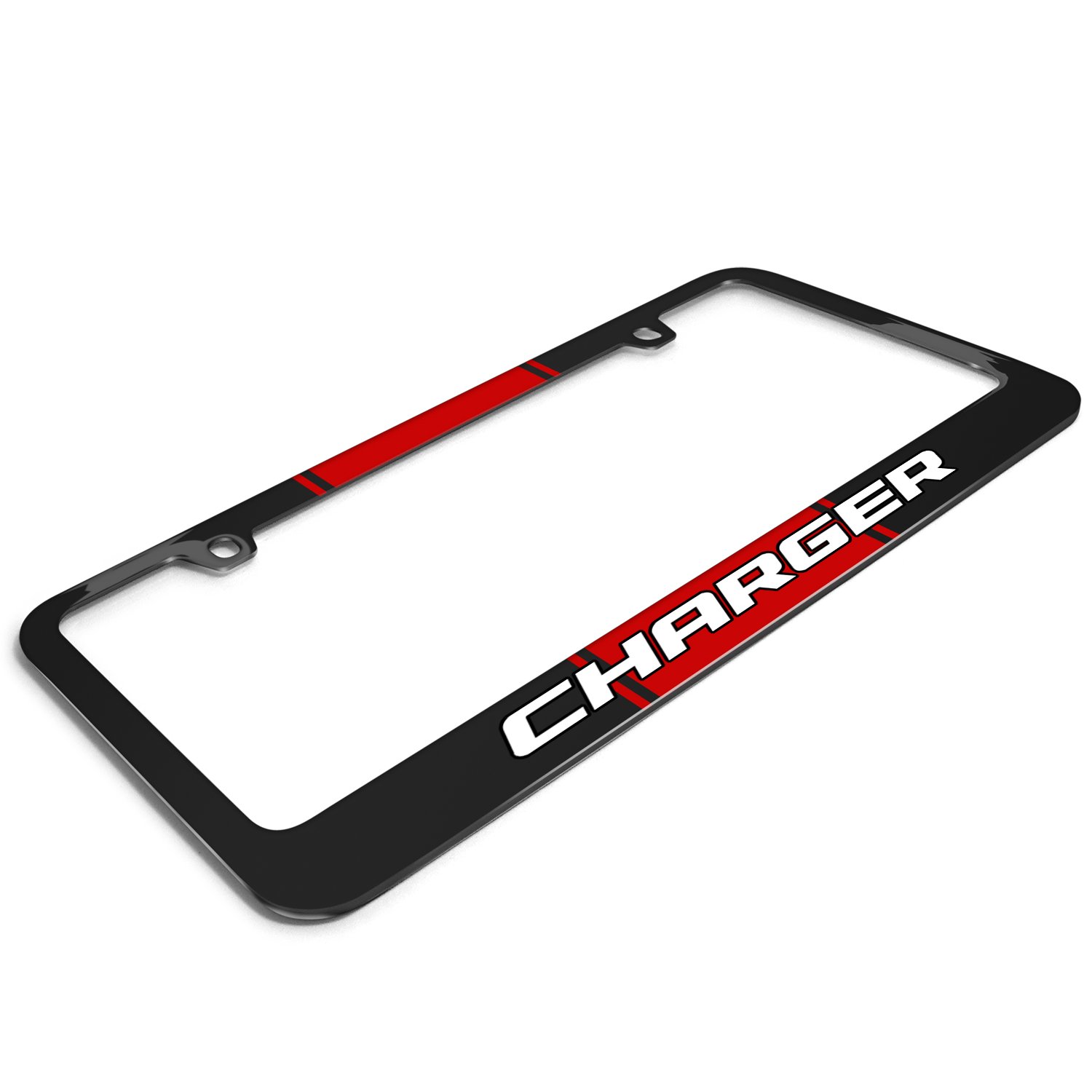 Dodge Charger Racing Stripe Black Metal License Plate Frame - Durable & Stylish Car Accessory for Dodge Charger Owners - Perfect for Car Shows, Racing Events & Custom Vehicle Upgrades