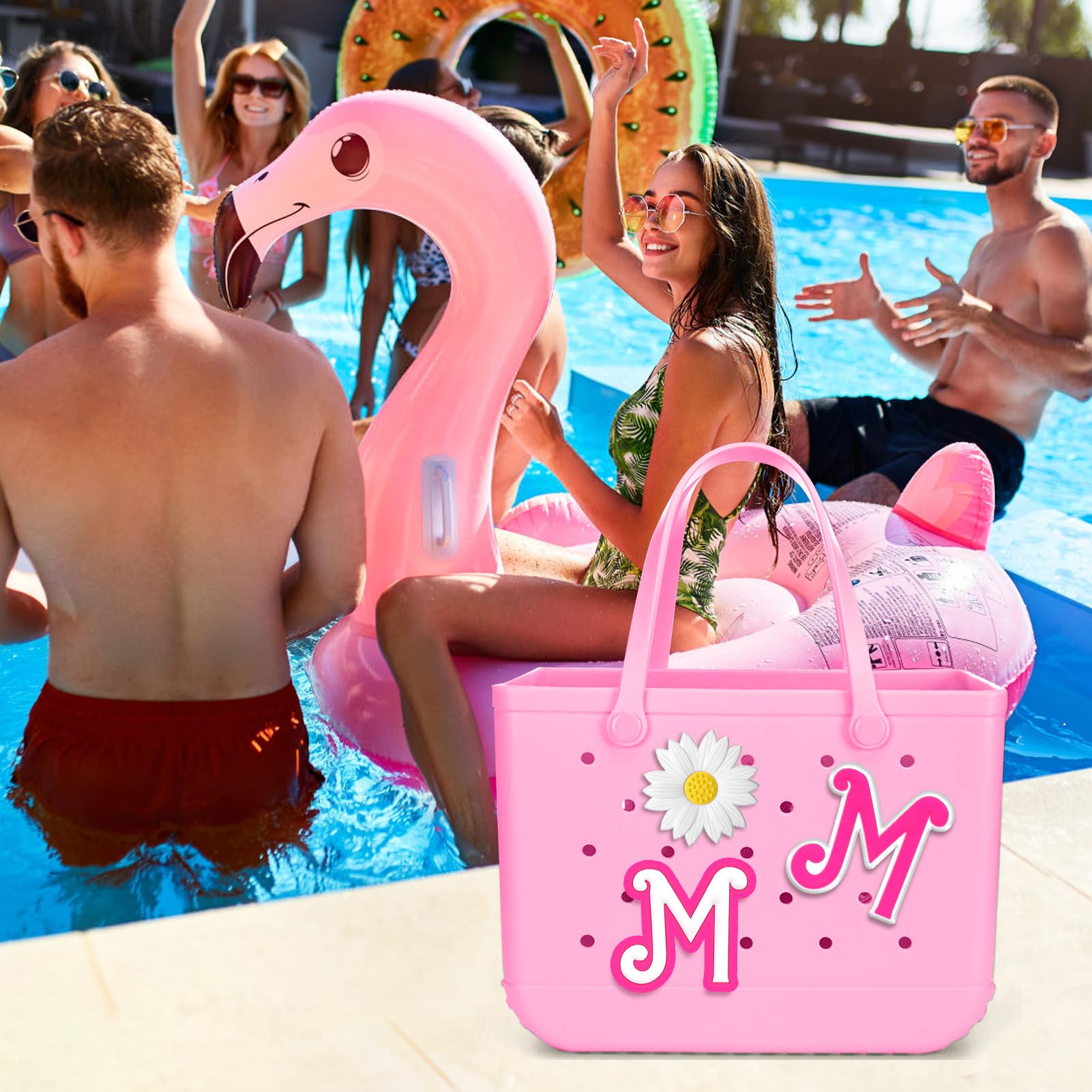3pcs Pink Letter & Flower Charms for Bogg Bag Accessories | Compatible with Simple Modern Beach Bag | Stylish Decor for Pool, Beach & Summer Outings