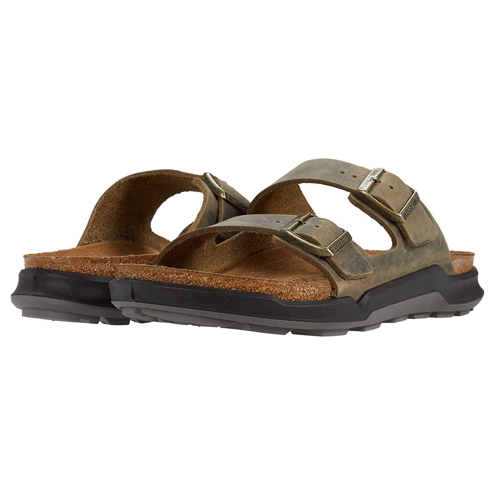 Birkenstock Arizona Sandals for Women - Open Back Comfort Footbed in Khaki Oil Leather | Perfect for Casual Wear, Travel & Summer Outfits