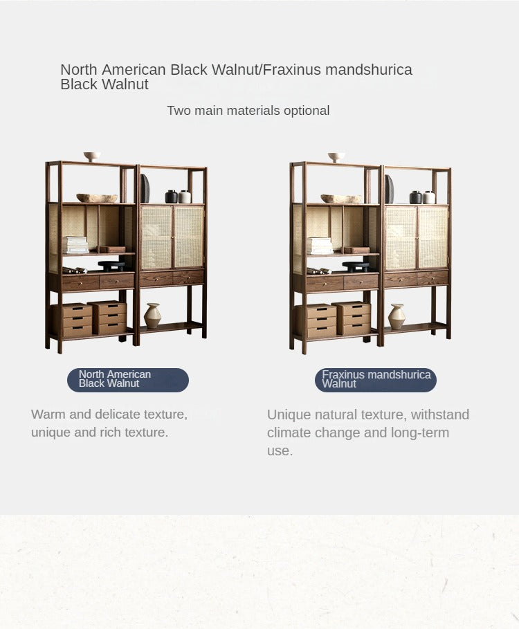 Solid Black Walnut & Ash Wood Bookshelf Display Cabinet - Modern Bookcase for Living Room, Office & Library Storage