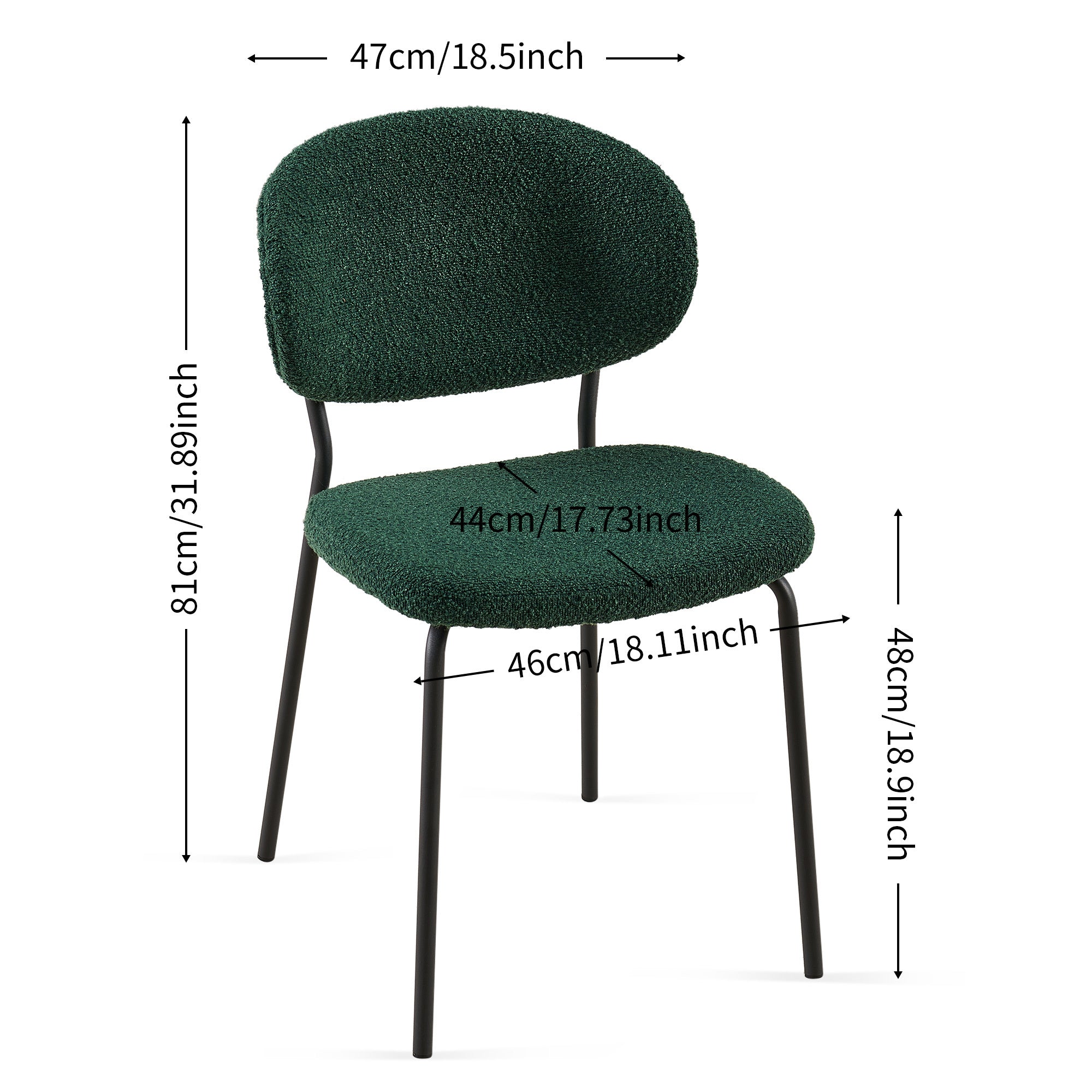 Dark Green Boucle Fabric Dining Chairs Set of 2 - Modern Upholstered Chairs with Sturdy Metal Legs for Dining Room, Kitchen & Living Room | Perfect for Small Spaces, Breakfast Nooks & Contemporary Home Decor