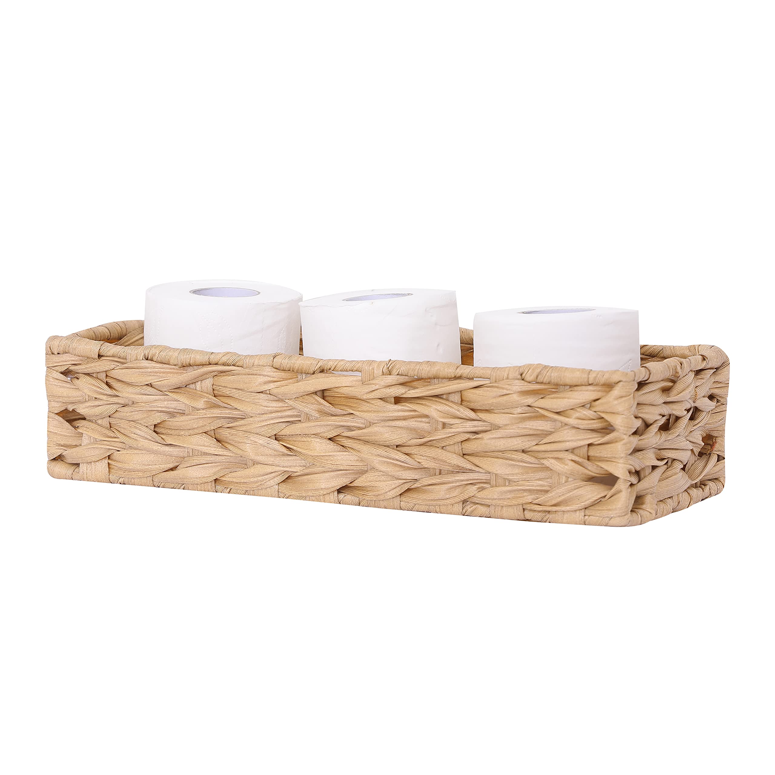 Woven Toilet Paper Storage Basket - Bathroom Organizer Bin for Toilet Tank Top | Decorative Wicker Basket for Bathroom Essentials & Toiletries | Perfect for Small Space Organization and Home Decor
