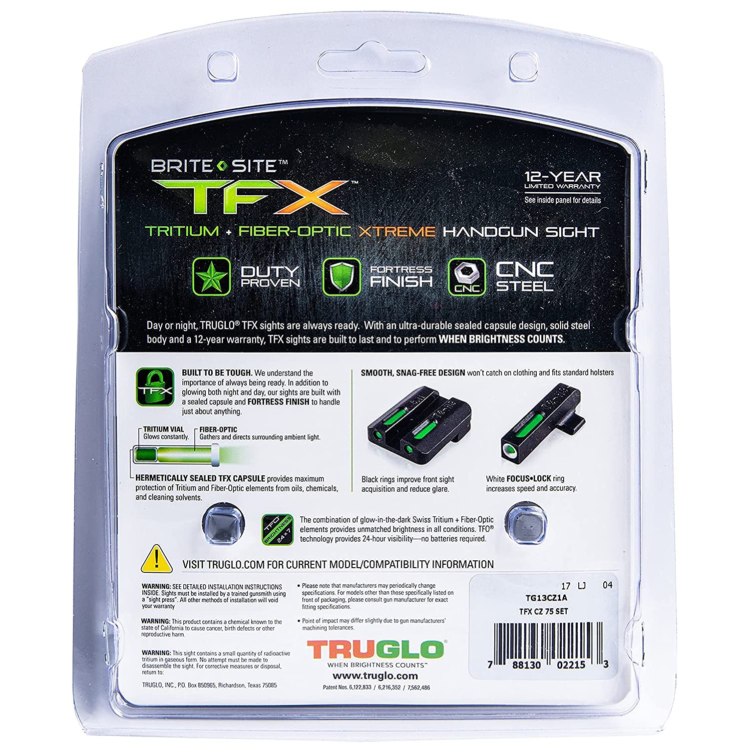 TRUGLO TFX Handgun Sight - Durable Shock-Resistant Compact Tritium & Fiber-Optic Sight for Pistols | Bright Glow for Day & Night Use | Ideal for Tactical Shooting, Home Defense & Concealed Carry
