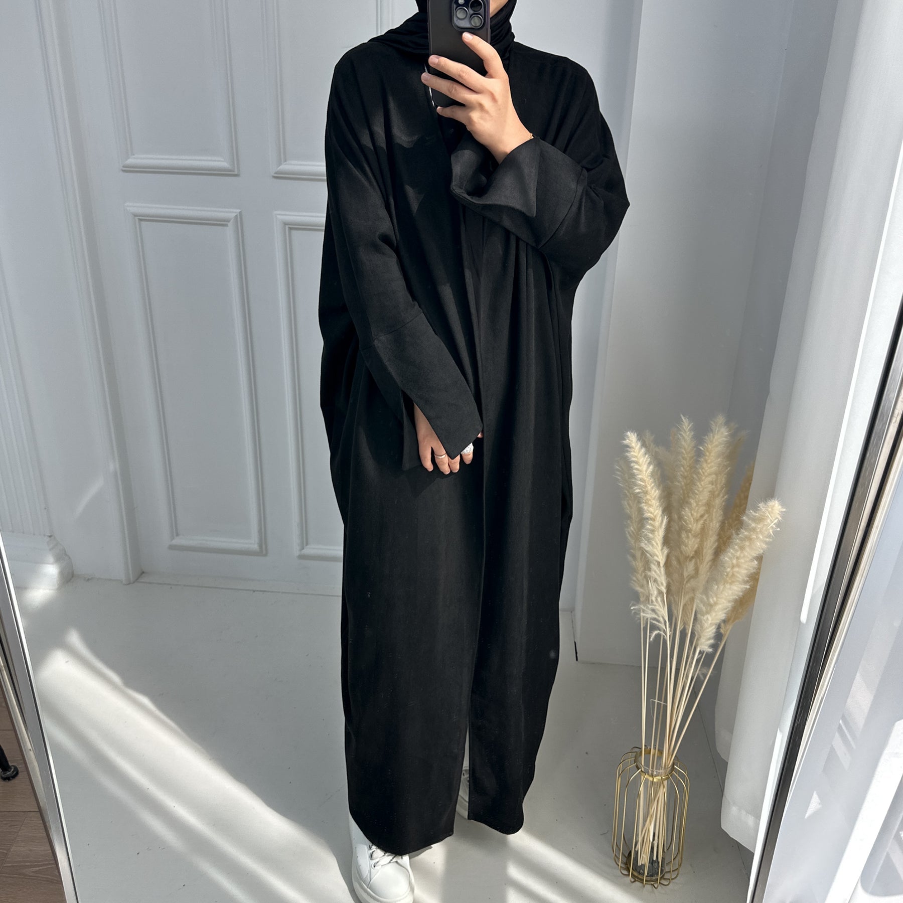 Ellie Suede Cold Weather Duster Coat for Women - Black | Winter Long Trench Coat with Belt | Perfect for Office, Travel & Outdoor Activities