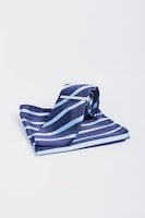 Cavani Navy Stripe Silk Tie Set for Men - Premium Business Necktie for Office, Wedding & Formal Events