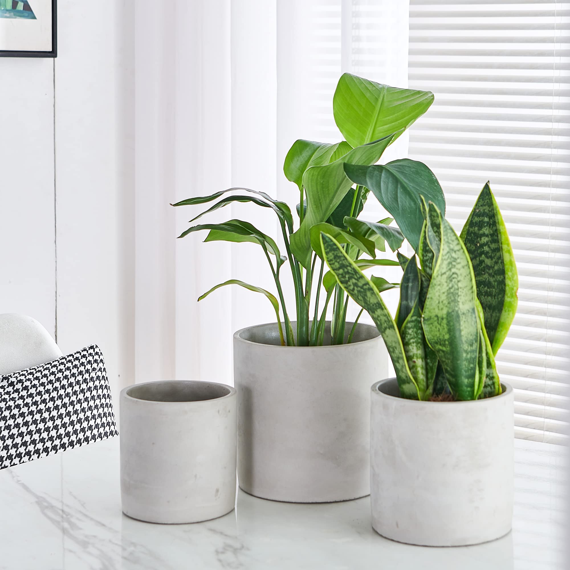 Modern 4.7 Inch Grey Cement Planter with Drainage Hole - Indoor Outdoor Plant Pots for Succulents, Herbs & Small Flowers - Perfect for Home, Office & Garden Decor (Plant Not Included)