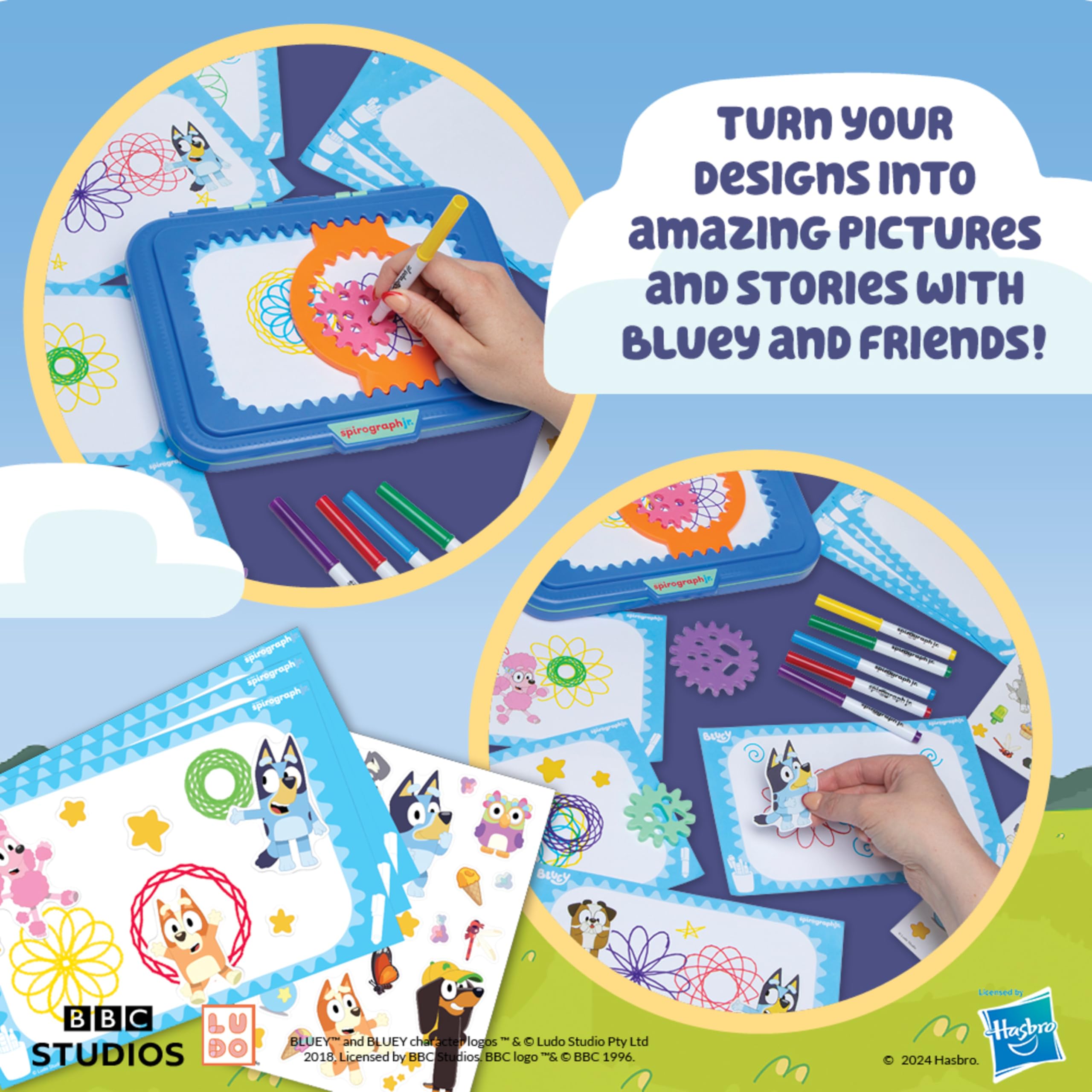 Bluey Spirograph Jr. Drawing Art Kit for Kids Ages 3+ | Toddler Arts & Crafts Set with Washable Markers, Jumbo Gears, Stickers & Drawing Pad | Creative Gift for Preschoolers, Birthday & Indoor Activities