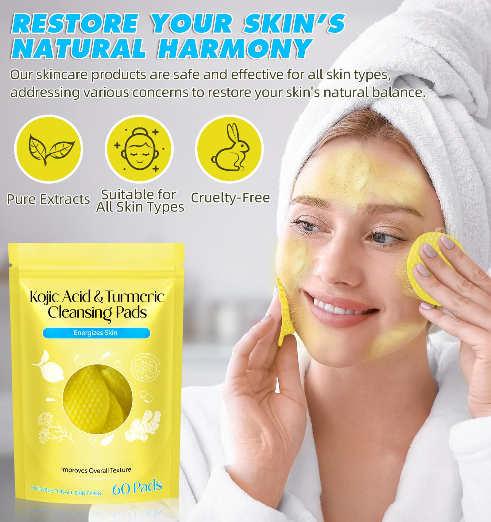 2 Pack Turmeric & Kojic Acid Cleansing Pads (120 Count) - Brightening Exfoliating Pads for Face & Body - Remove Dead Skin, Even Skin Tone, Balance Oil - Perfect for Daily Skincare & Post-Workout Refresh