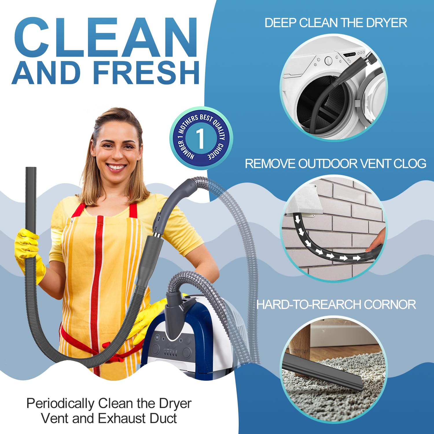 Dryer Vent Cleaner Kit with Vacuum Hose Attachment - Fast Lint Remover for Dryer Ducts (Black) | Ideal for Home Laundry Maintenance & Fire Prevention