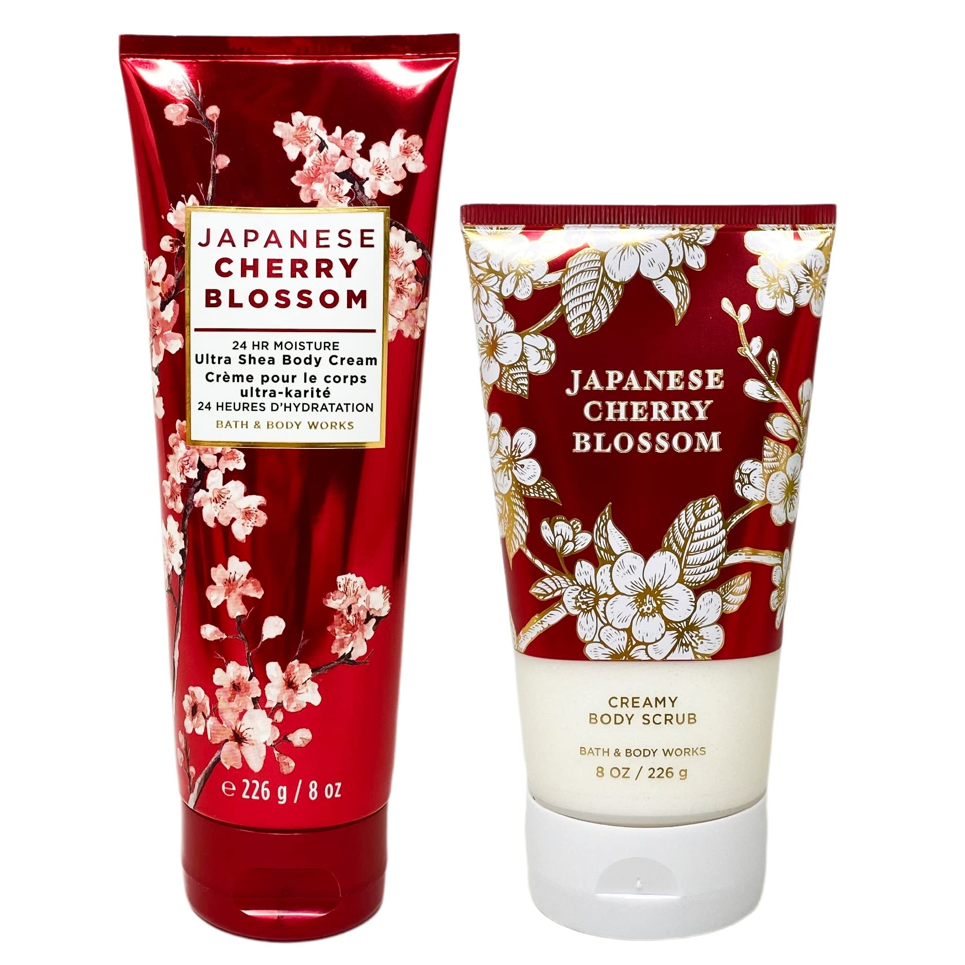 Bath & Body Works Japanese Cherry Blossom 2-Piece Gift Set - Full Size Body Cream & Body Scrub for Smooth Skin | Perfect Gift for Women, Self-Care & Spa Day at Home