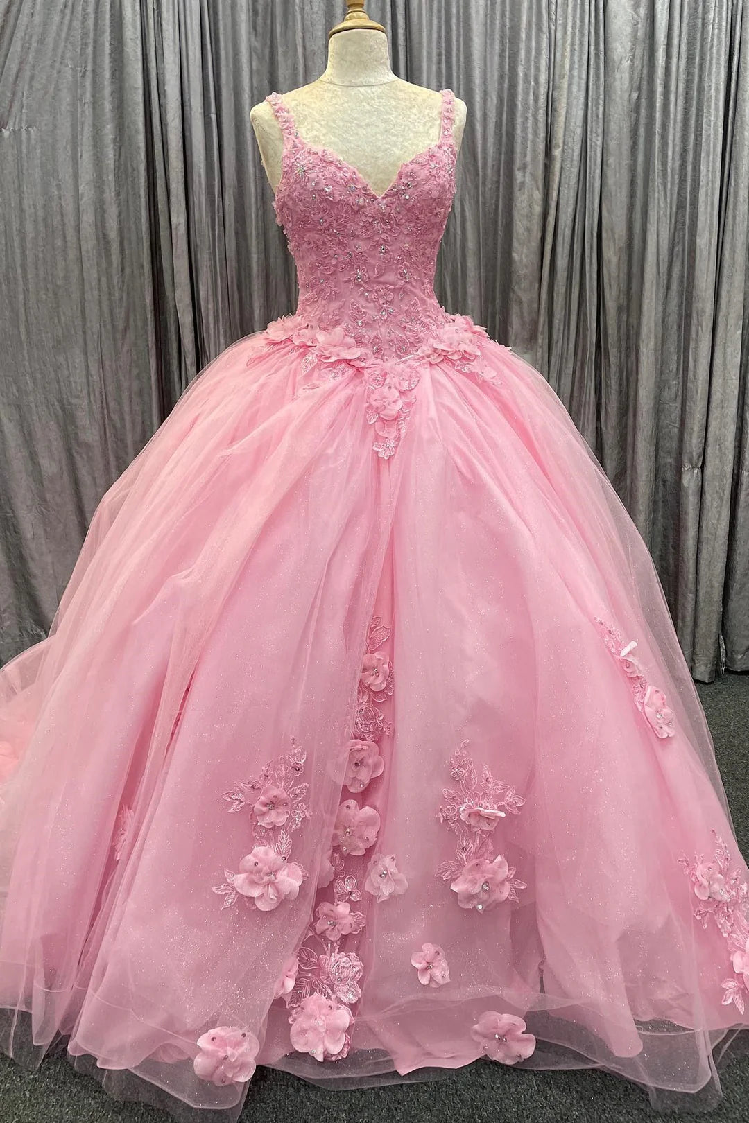 Elegant Pink Floral 2-in-1 Quinceanera Dress with Appliques & Sweetheart Lace-Up | Formal Party Gown for Sweet 15, Prom, Homecoming & Special Occasions