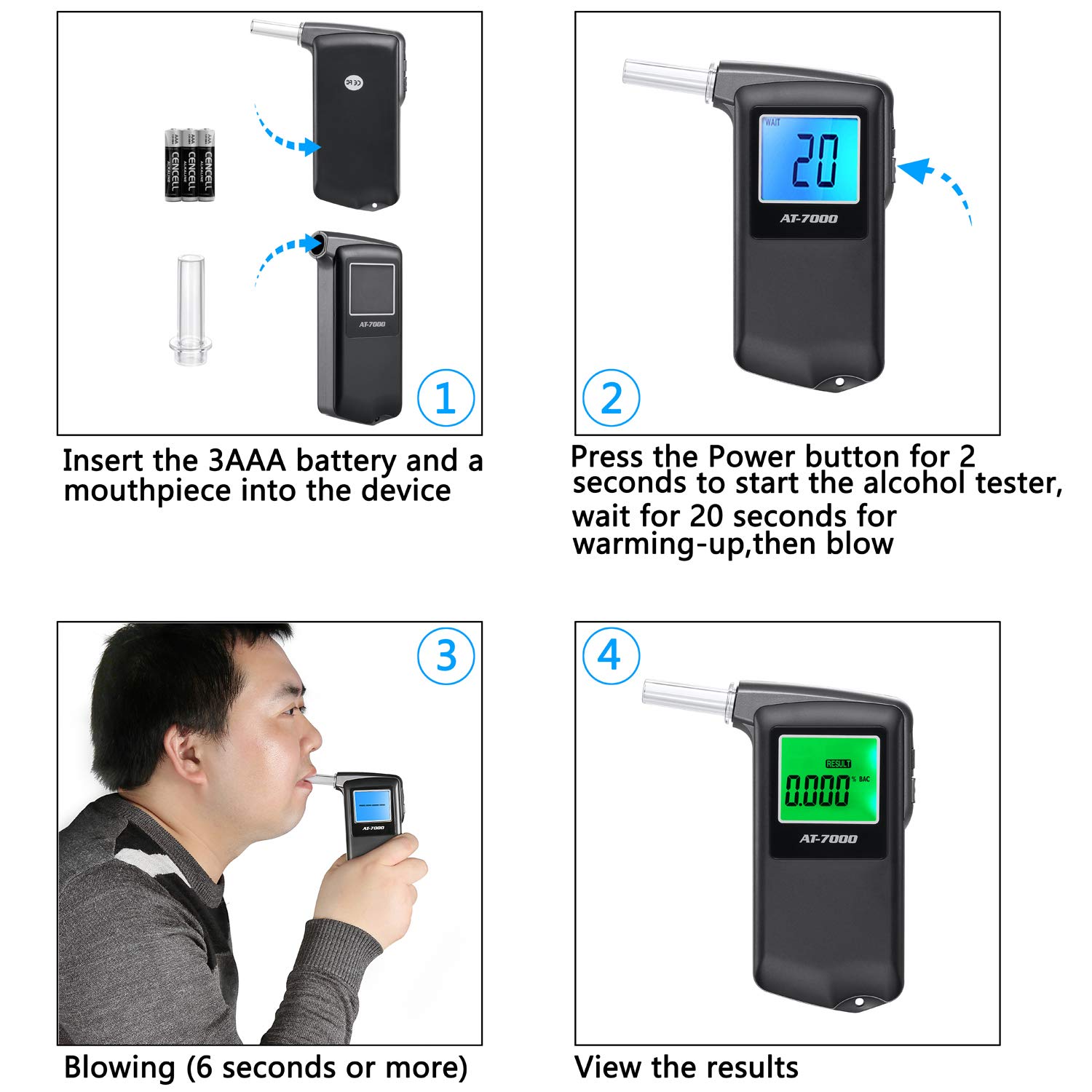 Professional Portable Breath Alcohol Tester - Digital Display with 5 Extra Mouthpieces | Accurate BAC Detection for Personal & Workplace Safety | Perfect for Drivers, Bars, and Law Enforcement Use