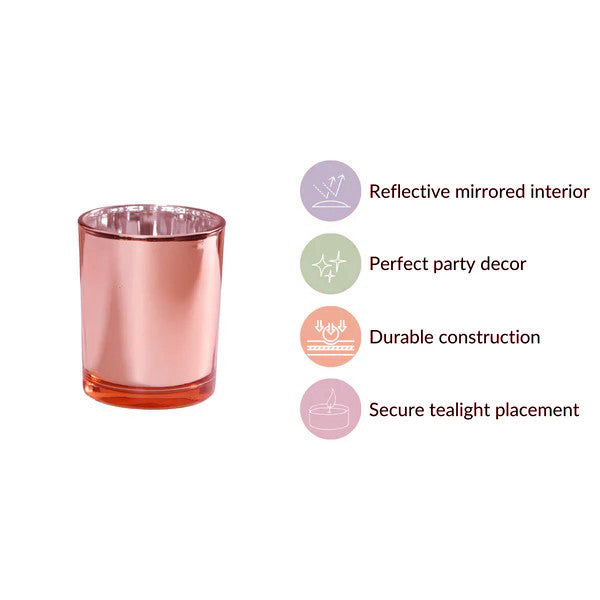 10 Pack Rose Gold Pink Glass Votive Tealight Candle Holders - Elegant Wedding, Bridal Shower, Baby Shower & Valentine's Day Decorations - Perfect for Romantic Dinner, Party Centerpieces and Home Decor