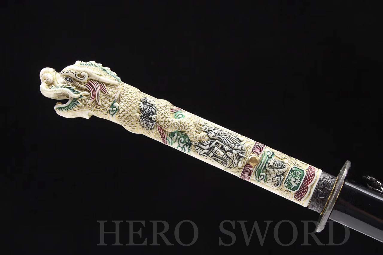Handmade Full Tang Japanese Samurai Sword - Spring Steel Dragon Head Katana - Ultra Sharp Battle Ready Blade for Cosplay, Martial Arts & Collectors