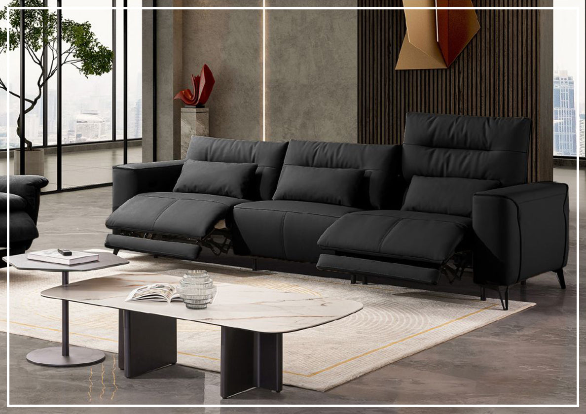 Klaussner Alessandro 3-Seater Leather Power Recliner Sofa with Extended Footrest - Comfortable Electric Reclining Couch for Living Room, Home Theater & Family Relaxation