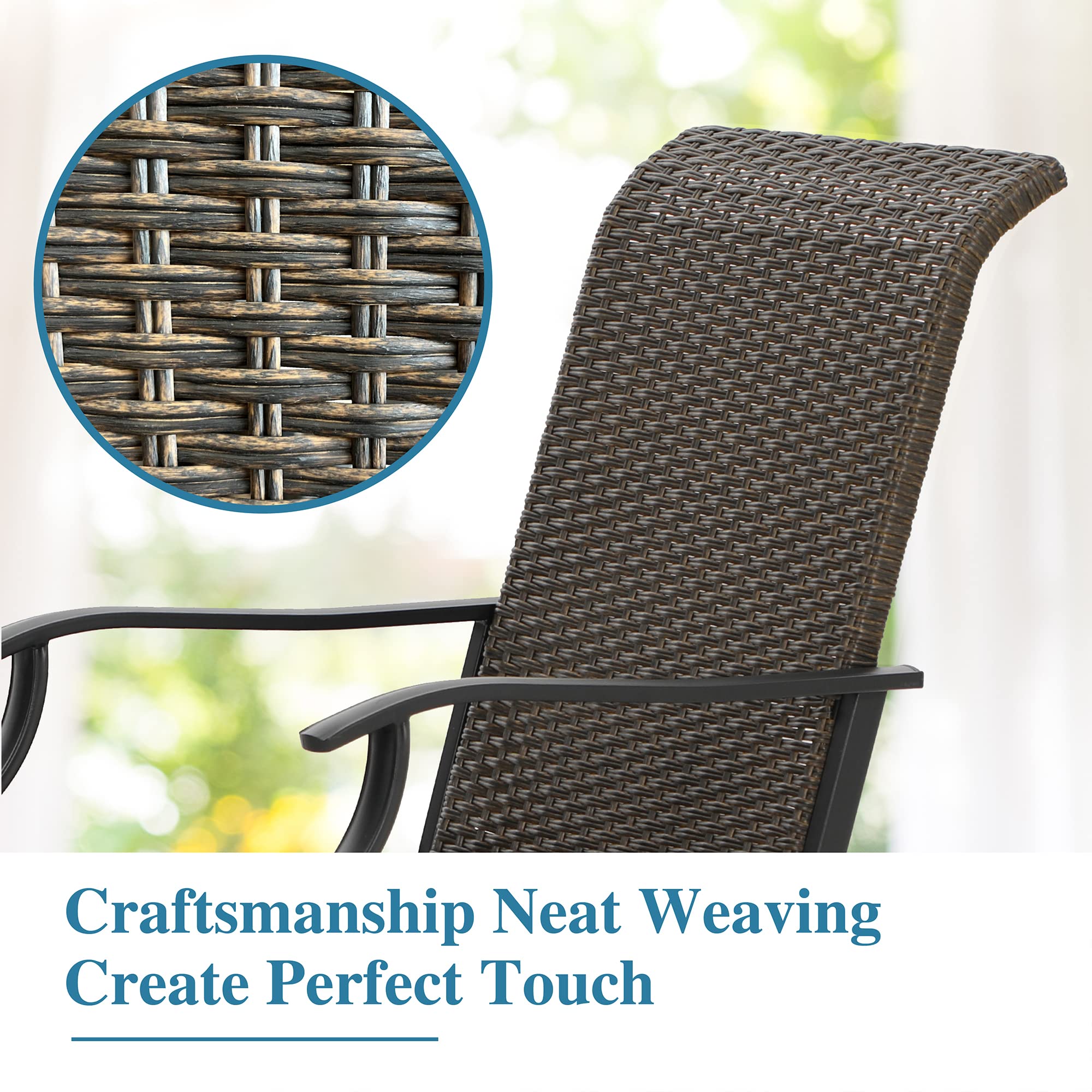 MFSTUDIO 2-Piece Patio Rattan Dining Chairs Set - High Back All-Weather Wicker Chairs with Oversized Seat, Sturdy Metal Frame & Armrests (350lb Capacity, Brown) - Perfect for Outdoor Dining, Backyard, Garden & Poolside Relaxation