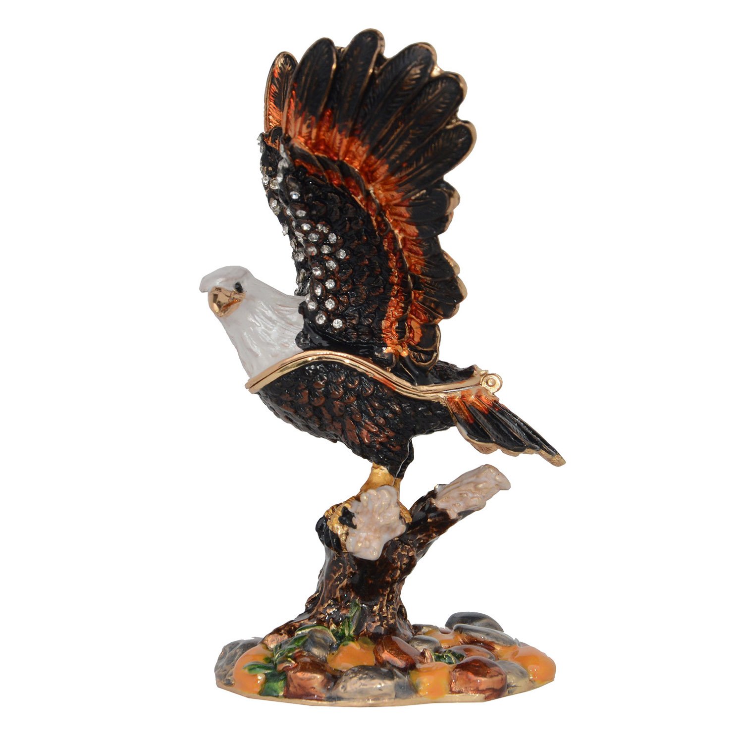 Hand-Painted Bald Eagle Trinket Box - Decorative Jewelry Box with Hinged Lid, Ring & Earring Holder - Collectible Bird Figurine for Home Decor, Gift Giving & Keepsake Storage