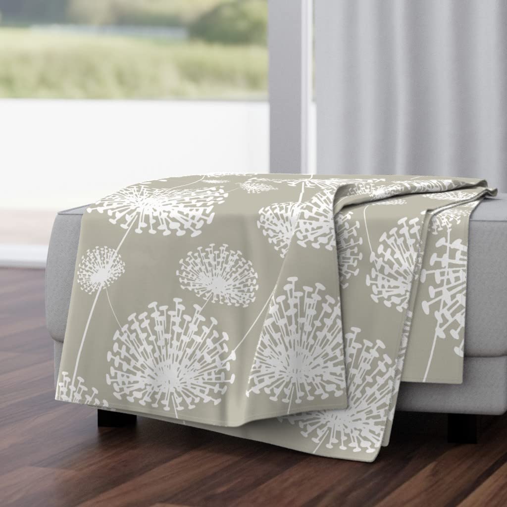 Luxe Velvet Throw Blanket 50x70 Inches - Neutral White Tan Khaki Taupe Floral Nature Print | Midcentury Modern Home Decor | Perfect for Sofa, Bed & Cozy Nights