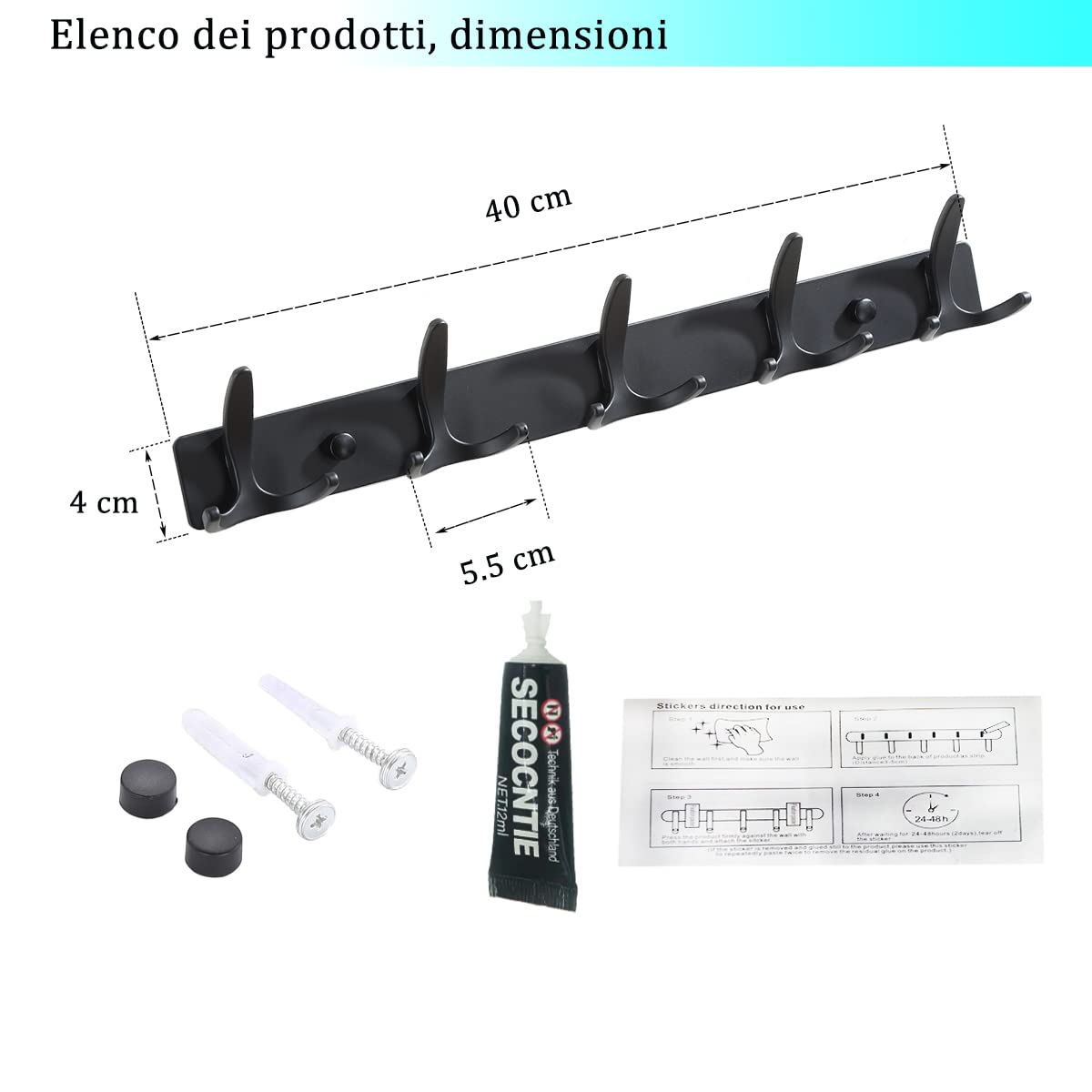 TUOHBOVA 15-Pack Black Aluminum Wall Hooks - Heavy Duty Towel Holder for Bathroom, Kitchen, Door & Garage - Space Saving Organizer for Hats, Coats, Keys & More