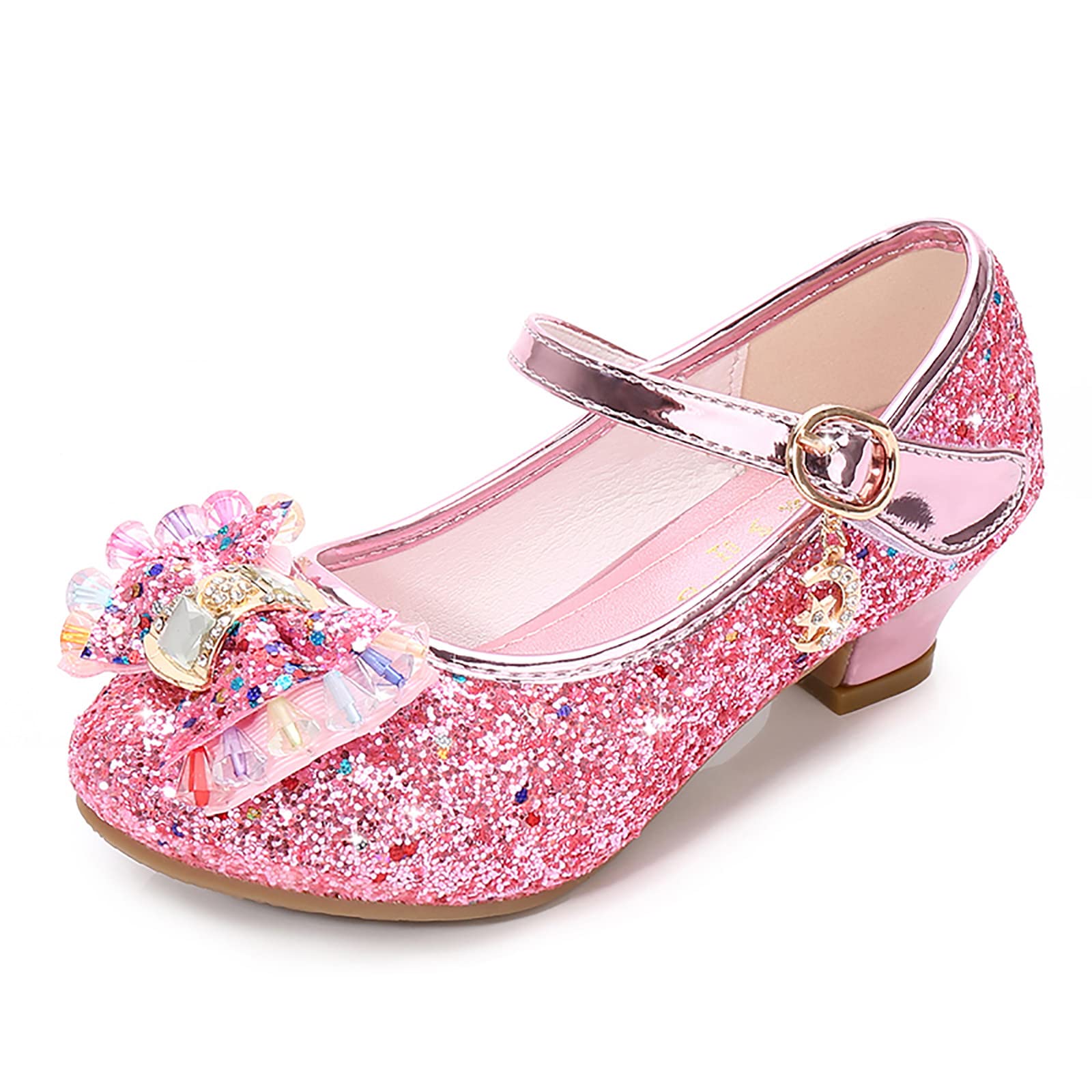 Sparkly Rhinestone Bow Ballet Flats for Girls - Princess Dance Shoes with Pearls & Crystals - Comfortable Kids Sandals for Ballet, Parties & Special Occasions (Pink, Size 5.5 Years)
