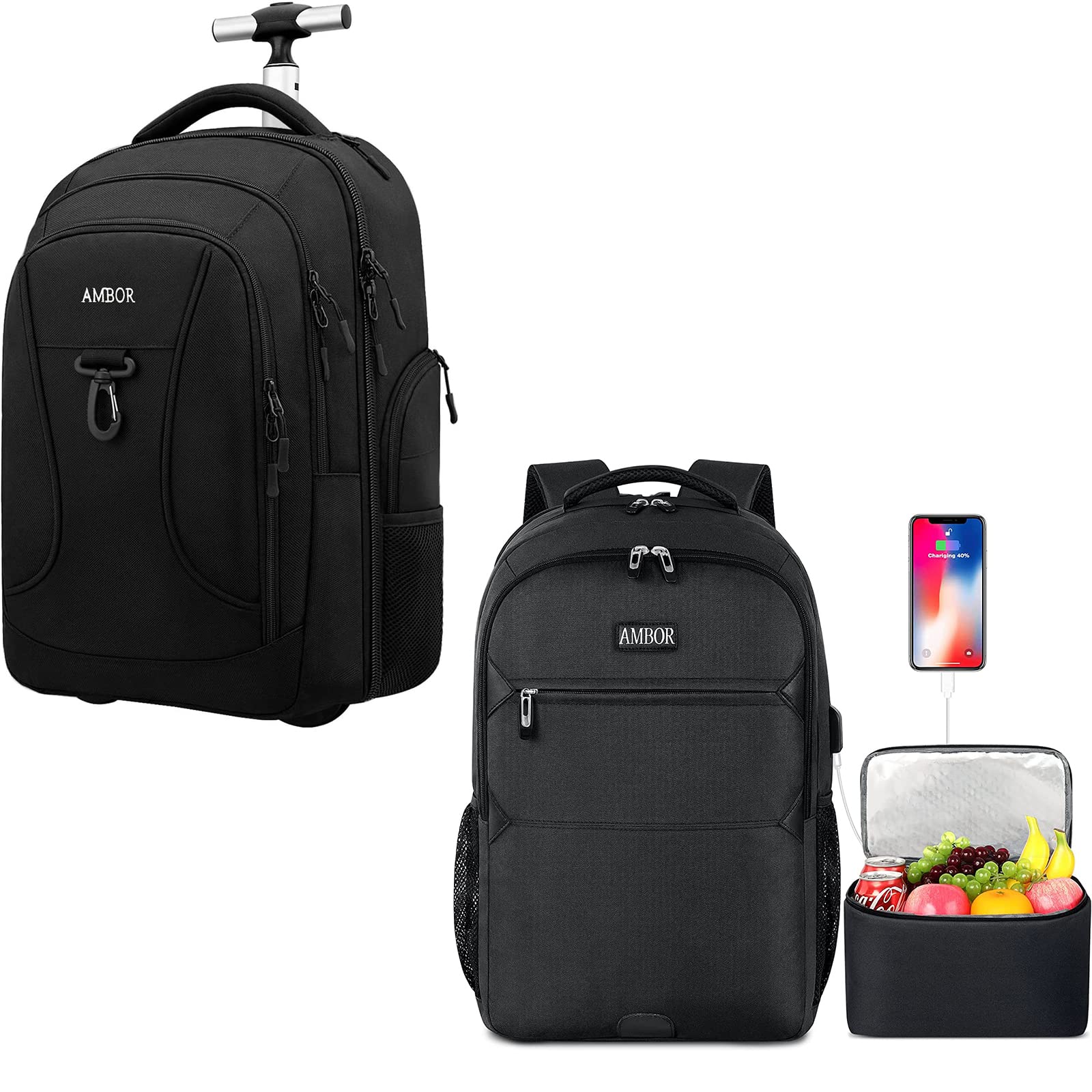 Stylish Insulated Lunch Backpack with Wheels - Perfect for School, Work, Travel & Picnics | Rolling Cooler Backpack for Adults & Kids