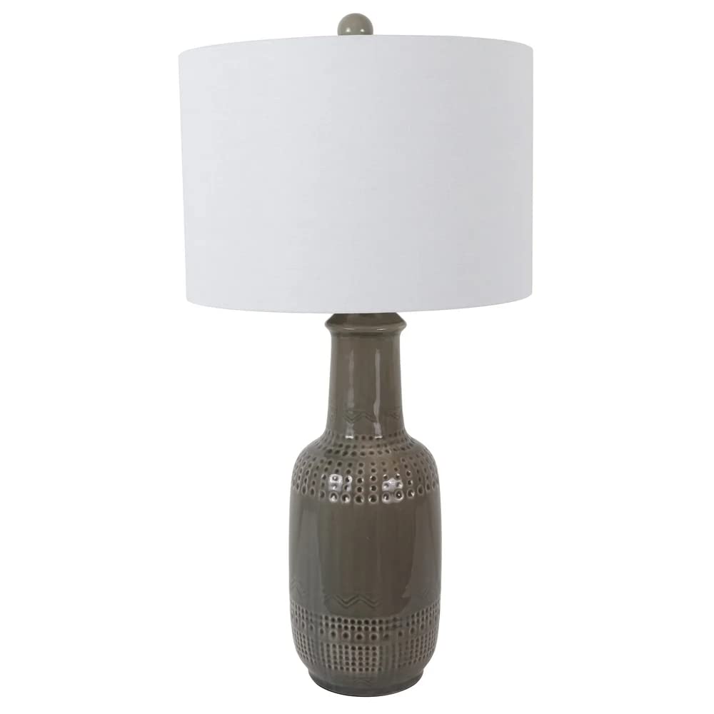 Green Ceramic Table Lamp with Ivory Shade - Bedroom & Living Room Decor