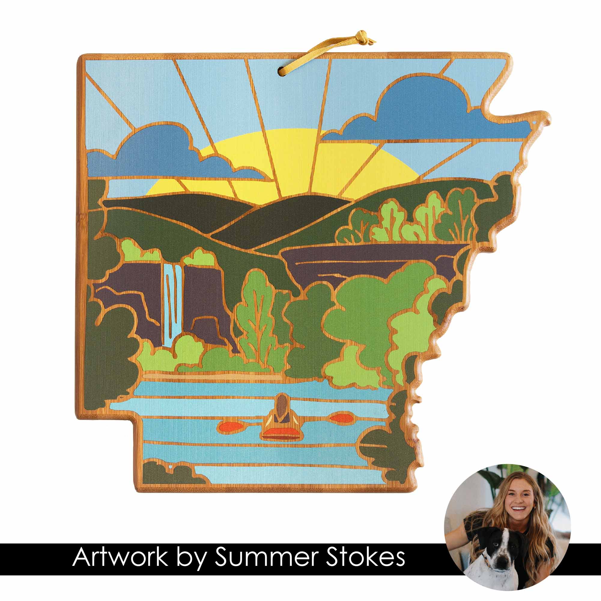 Handcrafted Arkansas Wooden Cutting Board with Summer Stokes Artwork - Perfect for Kitchen Prep, Charcuterie Boards & Home Decor Gifts