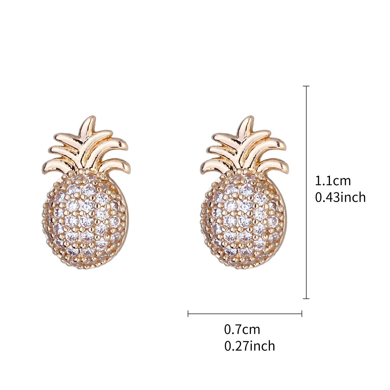 Gold Pineapple Stud Earrings for Women - Tropical Fruit Crystal Rhinestone Dangle Earrings - Perfect for Summer, Beach, and Vacation Outfits