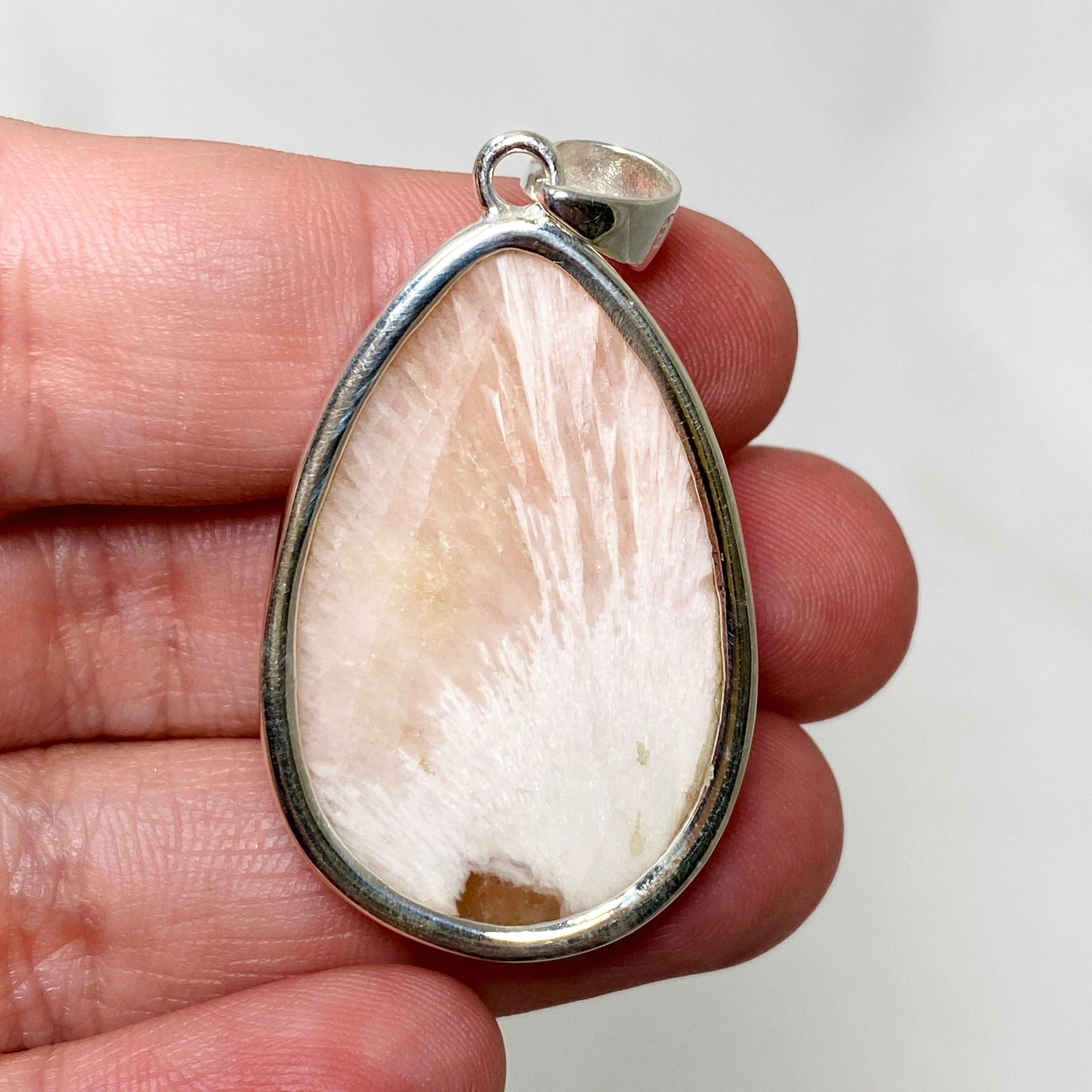 Natural Peach Scolecite Teardrop Pendant Necklace KPGJ4522 - Healing Crystal Jewelry for Meditation, Energy Balancing & Spiritual Growth