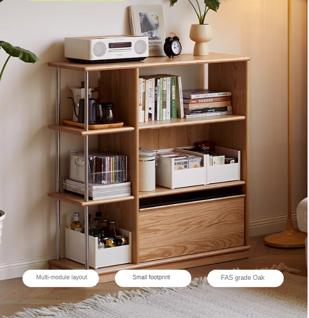Oak Solid Wood Modern Bookcase - Stylish Bookshelf for Home & Office - Perfect for Living Room, Bedroom, and Study Room Organization