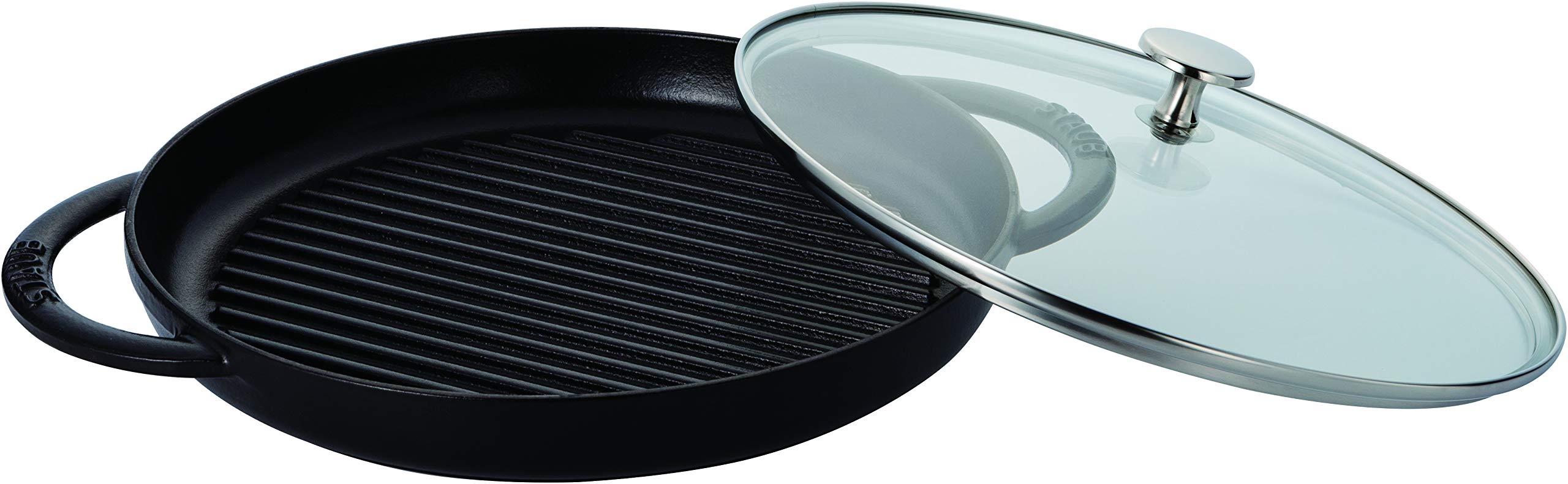 Staub Pure Grill & Frying Pan - 10.2 Inch Black Cast Iron Enamel Cookware - Induction Compatible - Steam & Grill Function - Authentic Japanese Design - Perfect for BBQ, Steak, Seafood & Healthy Cooking
