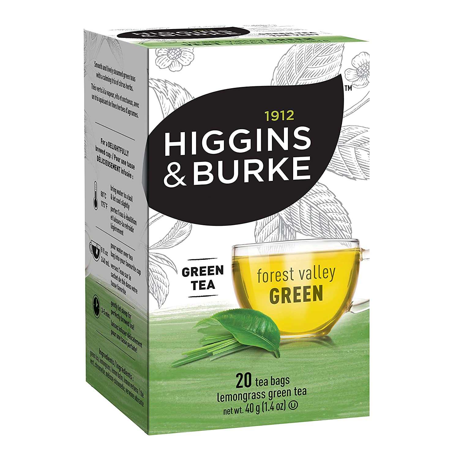 Higgins & Burke Forest Valley Green Tea Bags - 20 Count | Organic, Antioxidant-Rich Green Tea for Relaxation & Energy Boost | Perfect for Morning Brews, Office Breaks & Afternoon Refreshment