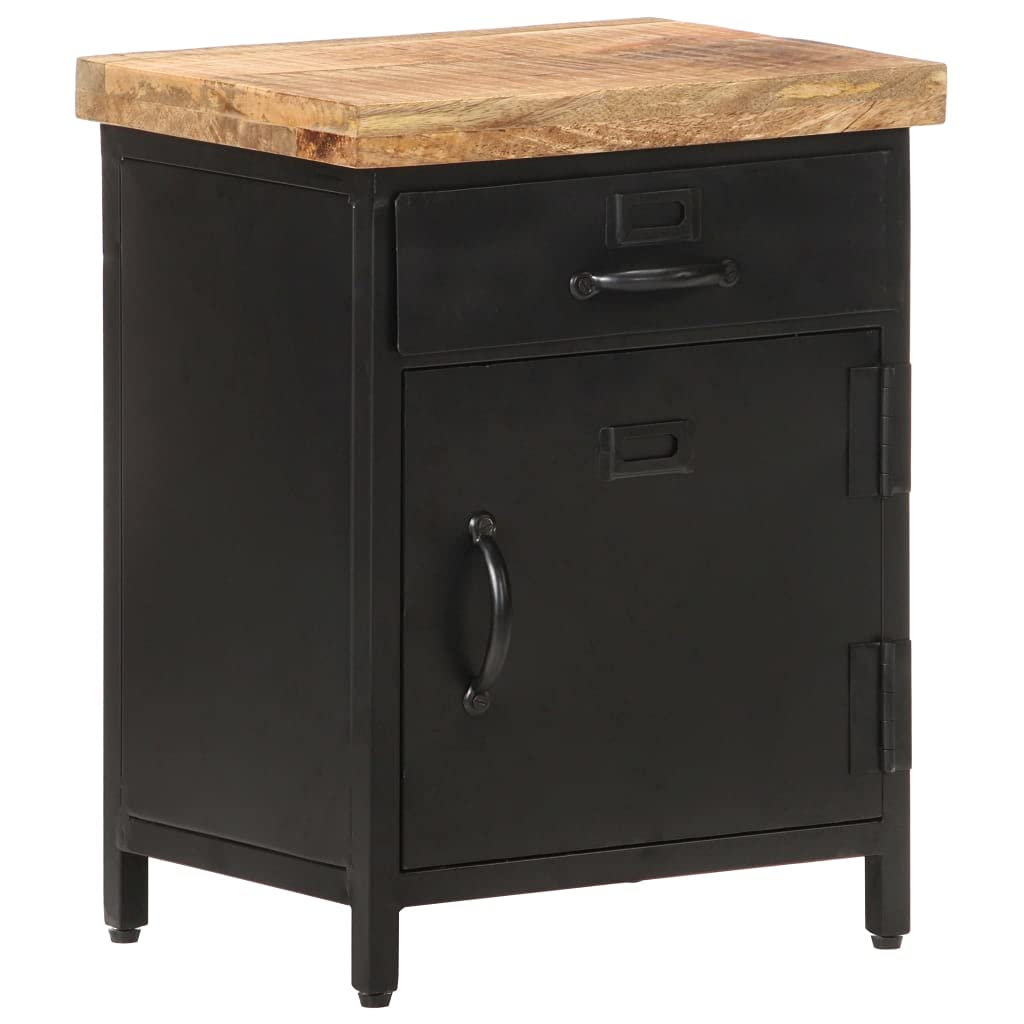 Industrial Nightstand with Storage - Solid Mango Wood Bedside Table, Rustic End Table for Bedroom & Living Room (15.7