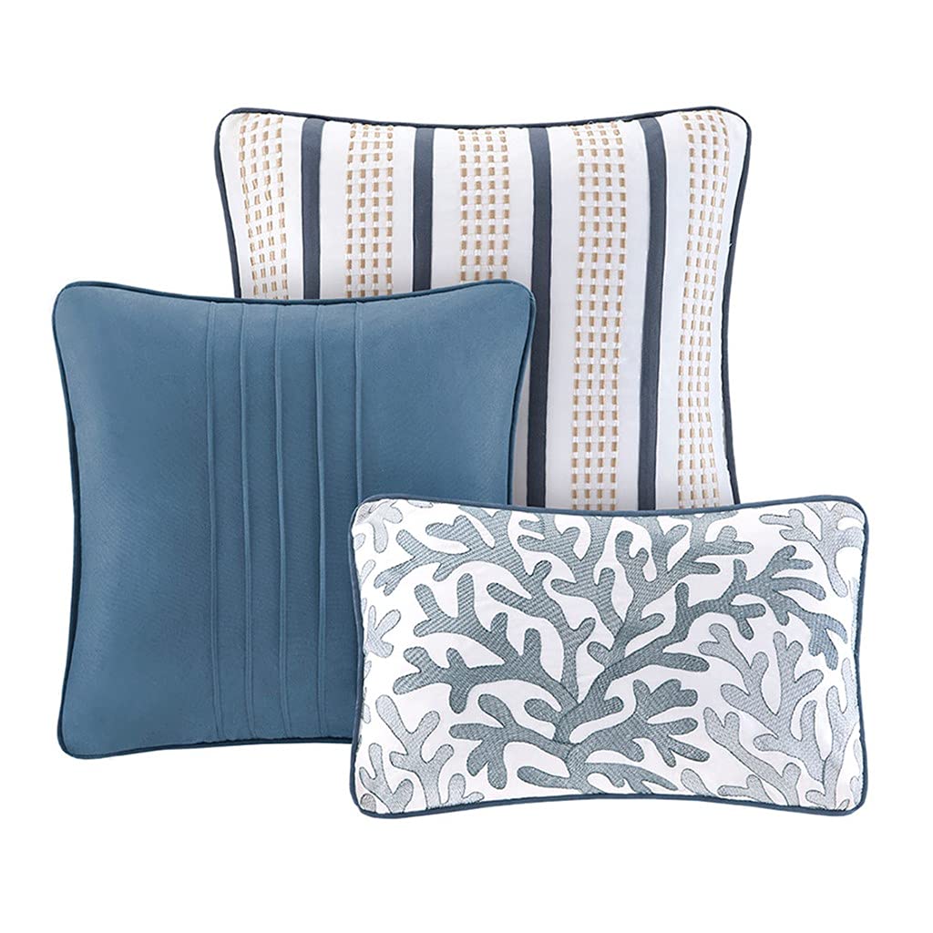 Navy & Beige Seashell Beach House Nautical Full/Queen Quilt Set with Shams & Toss Pillows - 6 Piece Coastal Bedding Collection for Beachfront Homes, Vacation Rentals & Nautical Themed Bedrooms