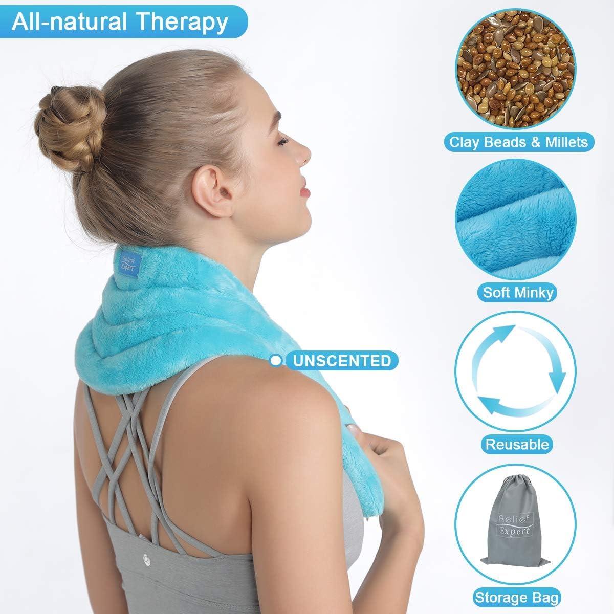 Relief Expert Microwave Neck Heating Wrap with Moist Heat Therapy - Hot & Cold Pain Relief for Neck, Shoulders & Back - Perfect for Home, Office & Travel Use