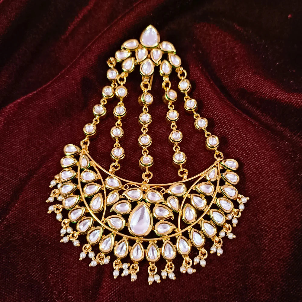 Royal Kundan Jhumar Passa Bridal Hair Accessory - Gold Plated Designer Headpiece for Weddings & Indian Festivals (D15) | Perfect for Brides, Mehendi & Sangeet Ceremonies
