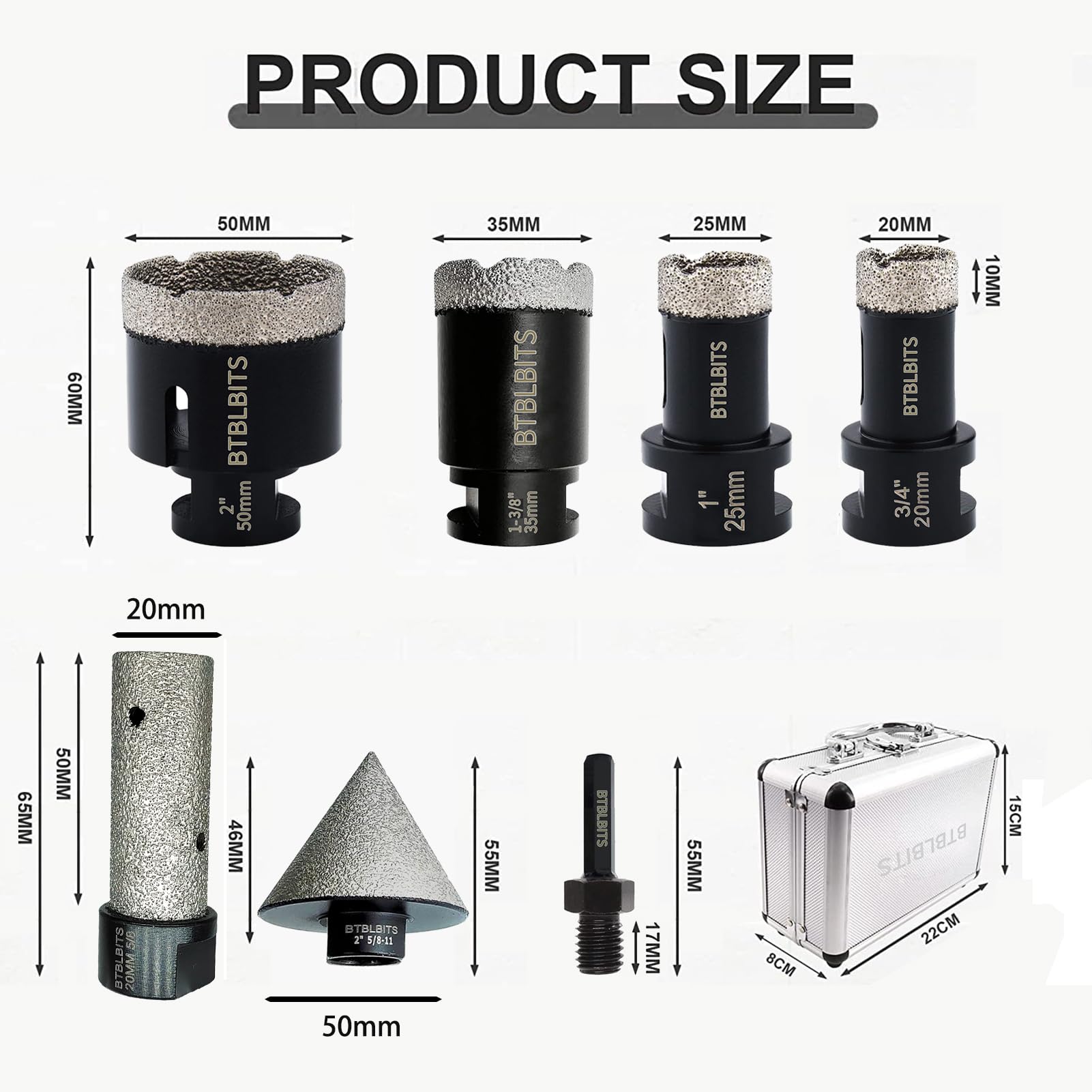 Premium Diamond Core Drill Bit Set - 7pc Tile Hole Saw Kit (20/25/35/50mm) with Diamond Milling Bit & Beveling Chamfer Bits for Porcelain, Ceramic, Granite | Perfect for Bathroom Renovation, Kitchen Backsplash & Stone Countertop Installation