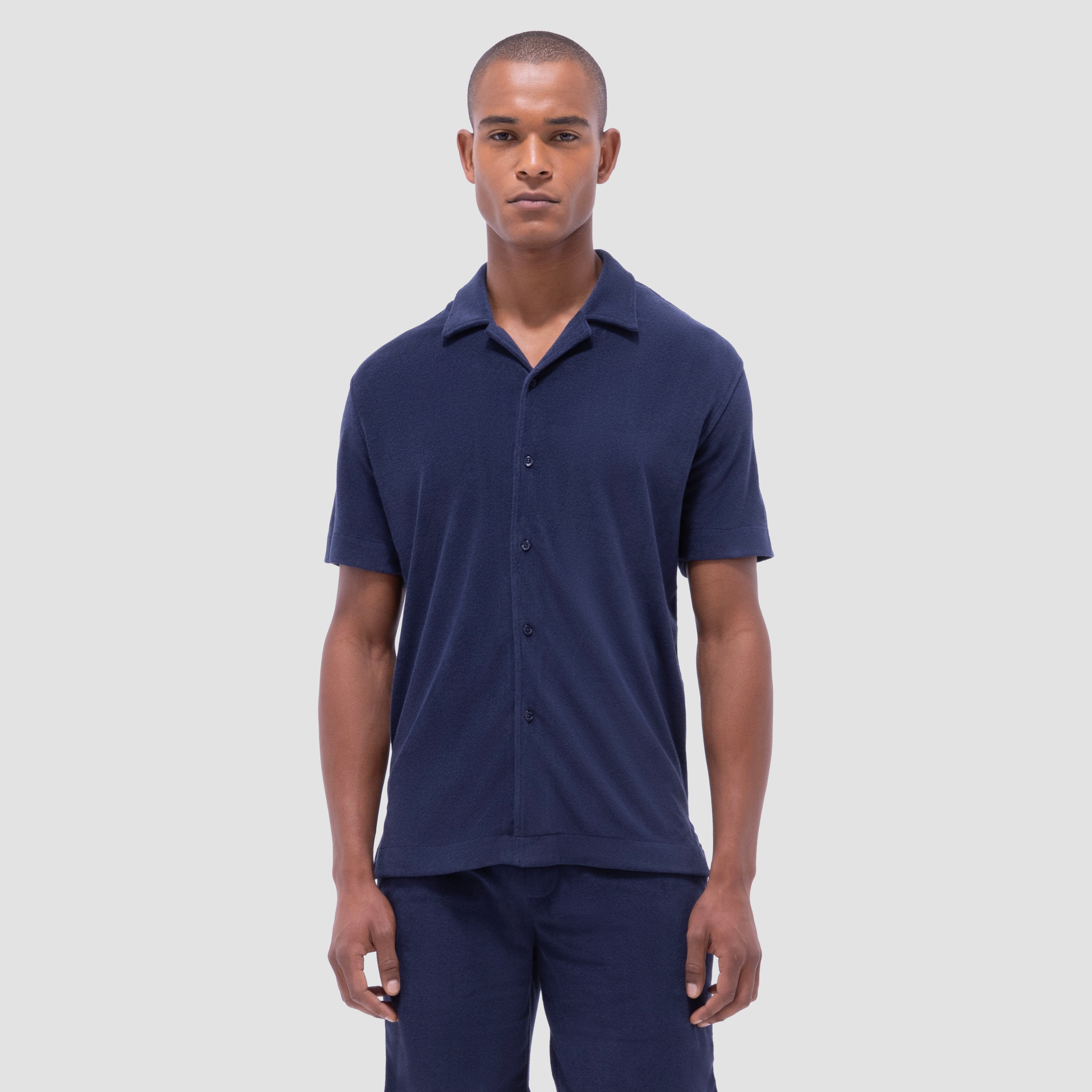French Terry Camp Shirt for Men | Breathable & Comfortable Short Sleeve Button Down Shirt | Casual Summer Wear for Outdoor Activities & Beach Vacations
