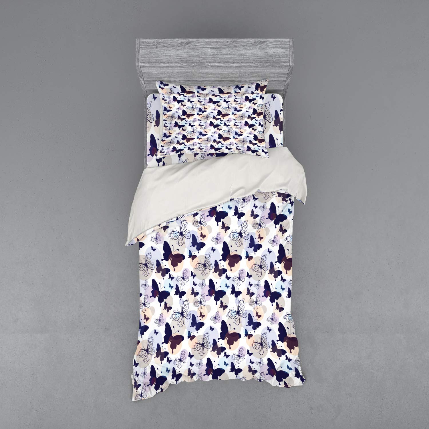 Ambesonne Butterfly Duvet Cover Set - 3 Piece Bedding with Sham & Fitted Sheet, Twin Size, Pastel Multicolor Floral Design - Perfect for Girls' Bedroom, Nursery Decor, or Bohemian Style Home