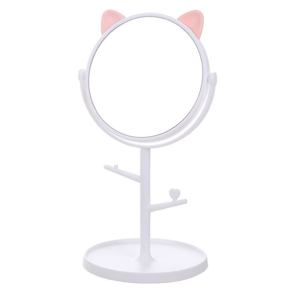 Cute Cat Ear Shaped Rotating Vanity Mirror - Portable Desktop Makeup Mirror with Stand for Women, Mintcream White | Perfect for Home, Bathroom & Travel Cosmetic Organizer