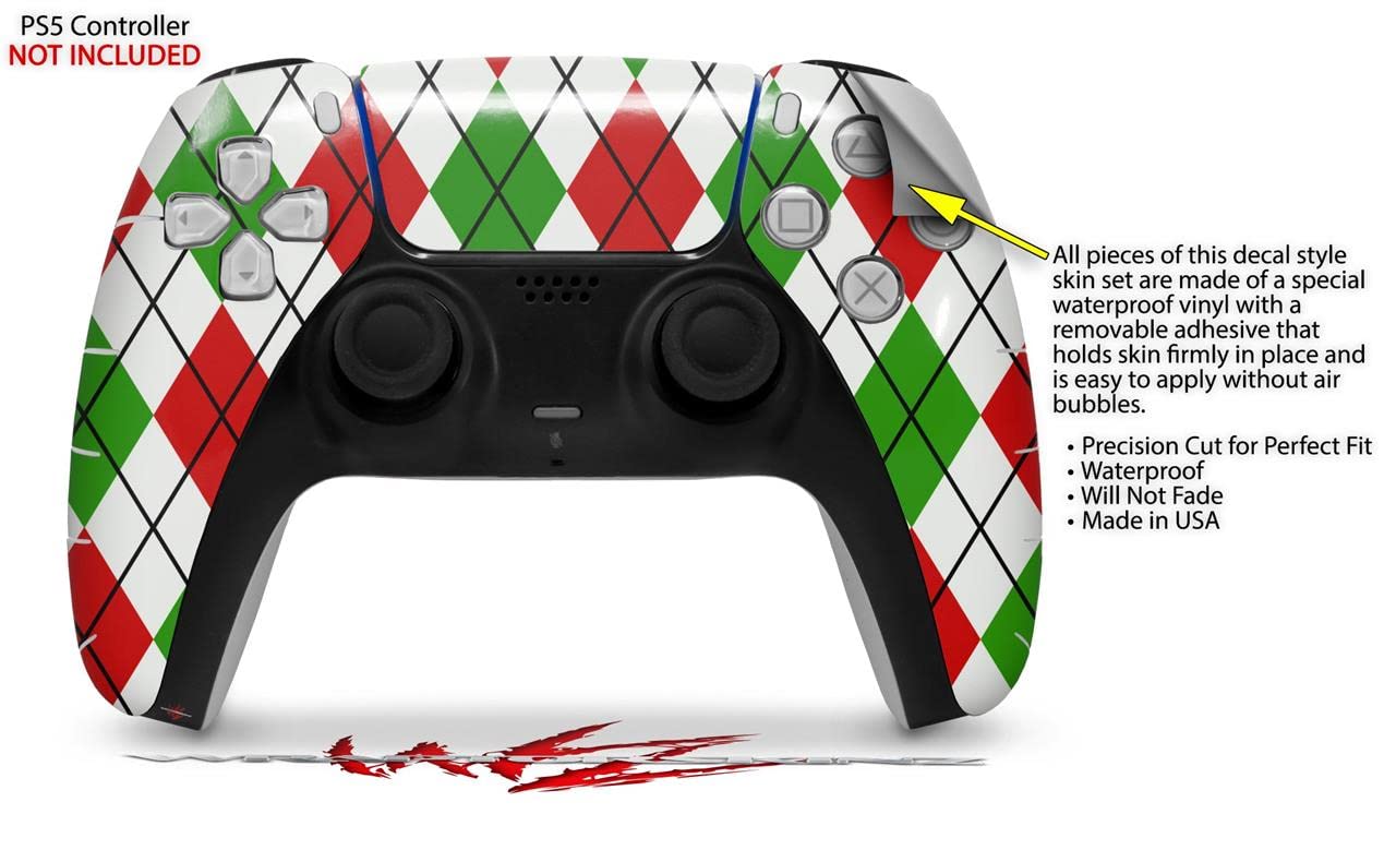 PS5 DualSense Controller Skin Wrap - Argyle Red & Green for Gaming Protection