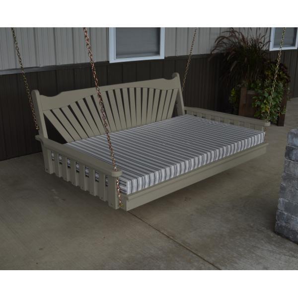 Yellow Pine Swing Bed with Fanback - Outdoor Hanging Bed for Porch, Patio, or Garden Relaxation