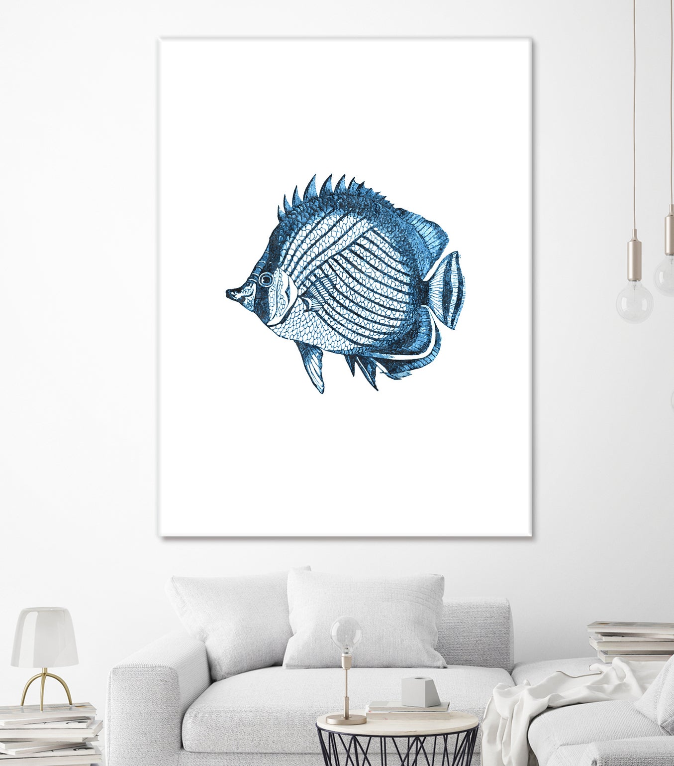 Blue Fish Illustration Wall Art - Hand-Painted Ocean Themed Decor for Living Room, Bedroom & Office | Perfect for Home, Beach House & Coastal Style Interiors