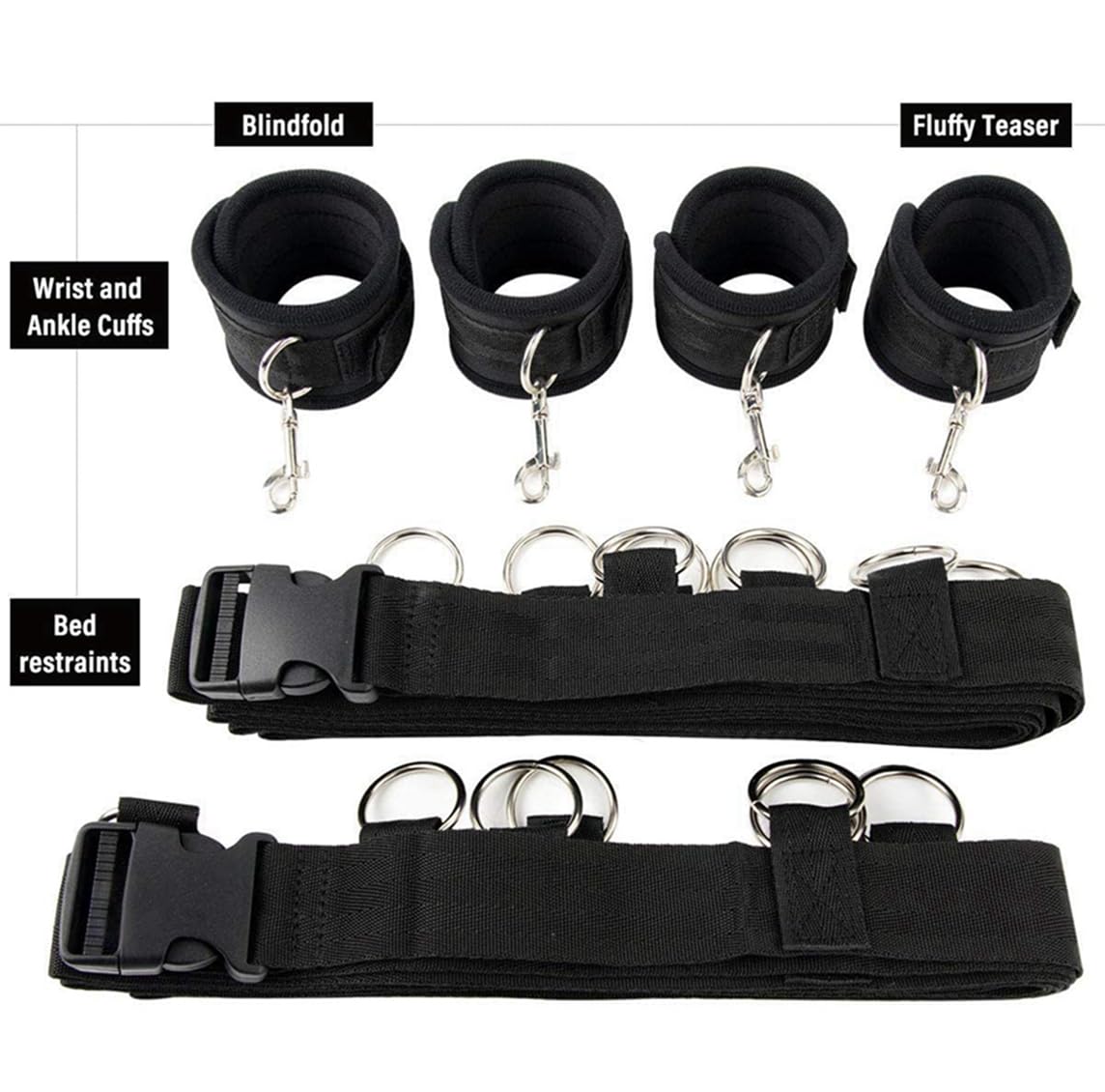 BDSM Bed Restraints Kit - Ankle & Wrist Cuffs for Adult Play
