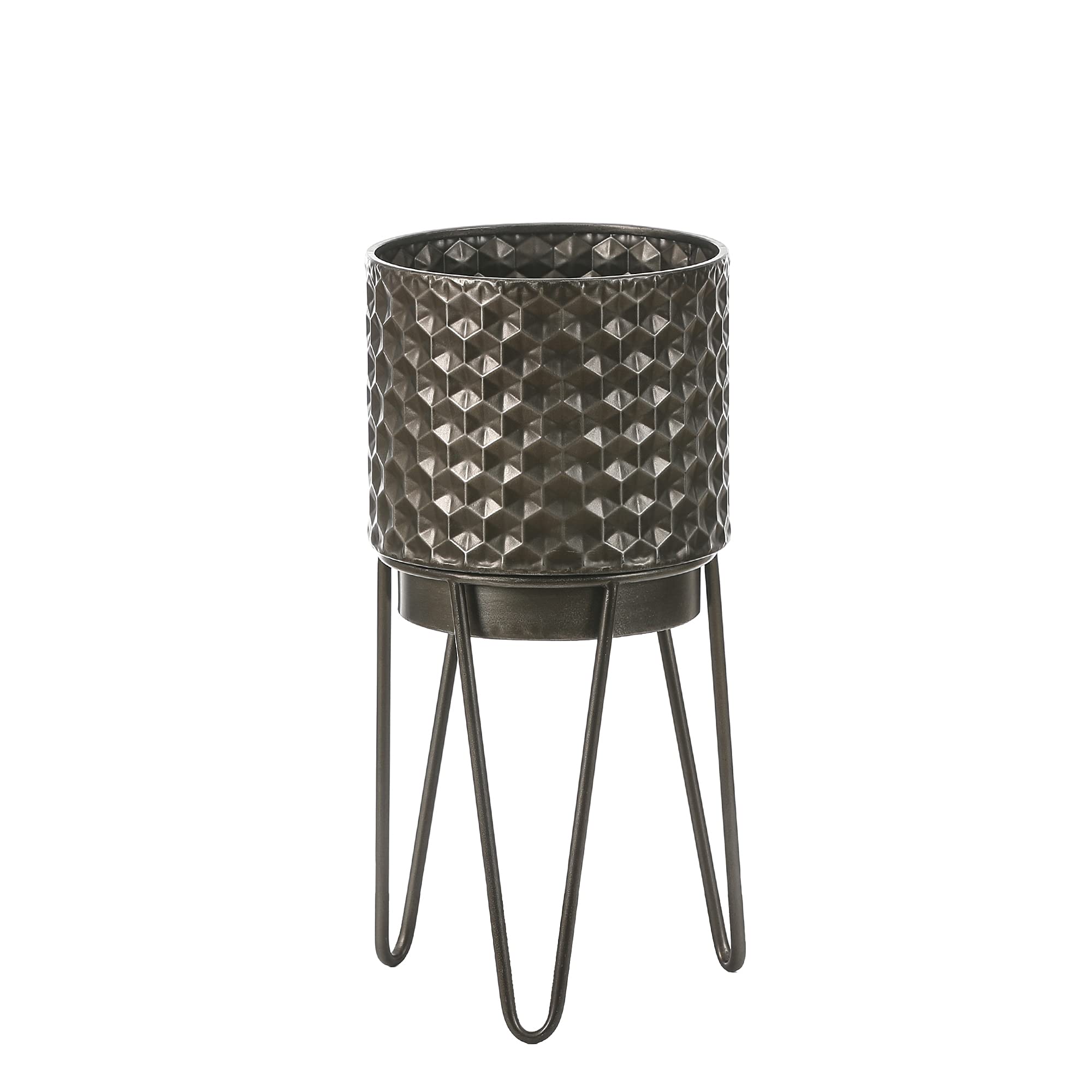 LuxenHome Set of 2 Brown Honeycomb Cachepot Metal Planters with Stands - Indoor Flower Pots for Home Decor, Office, Living Room, Bedroom & Patio Plants