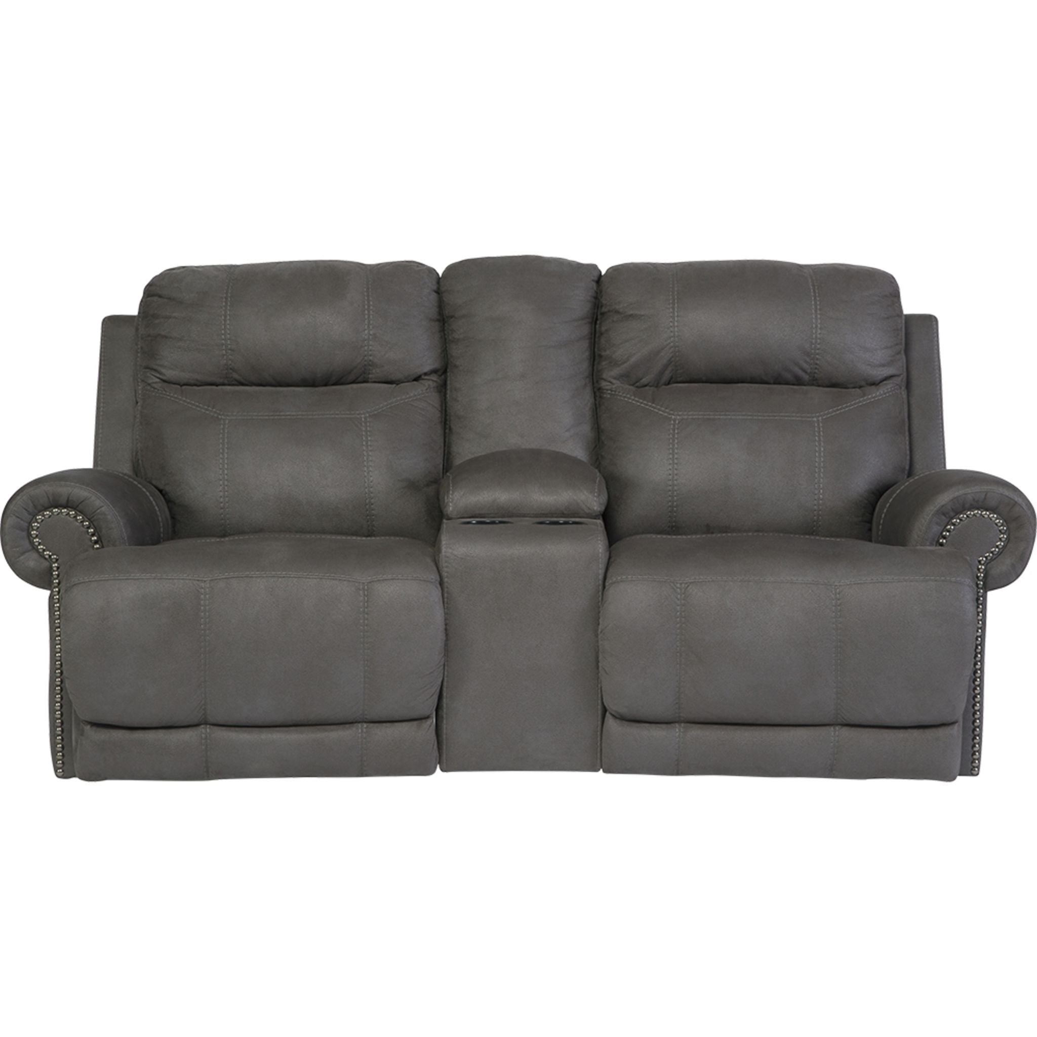 Stylish Gray Austere Reclining Loveseat with Console - Perfect for Living Room, Home Theater & Small Space Relaxation