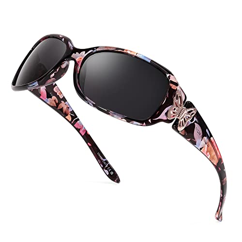 A14 Red Floral Frame Polarized Womens Sunglasses
