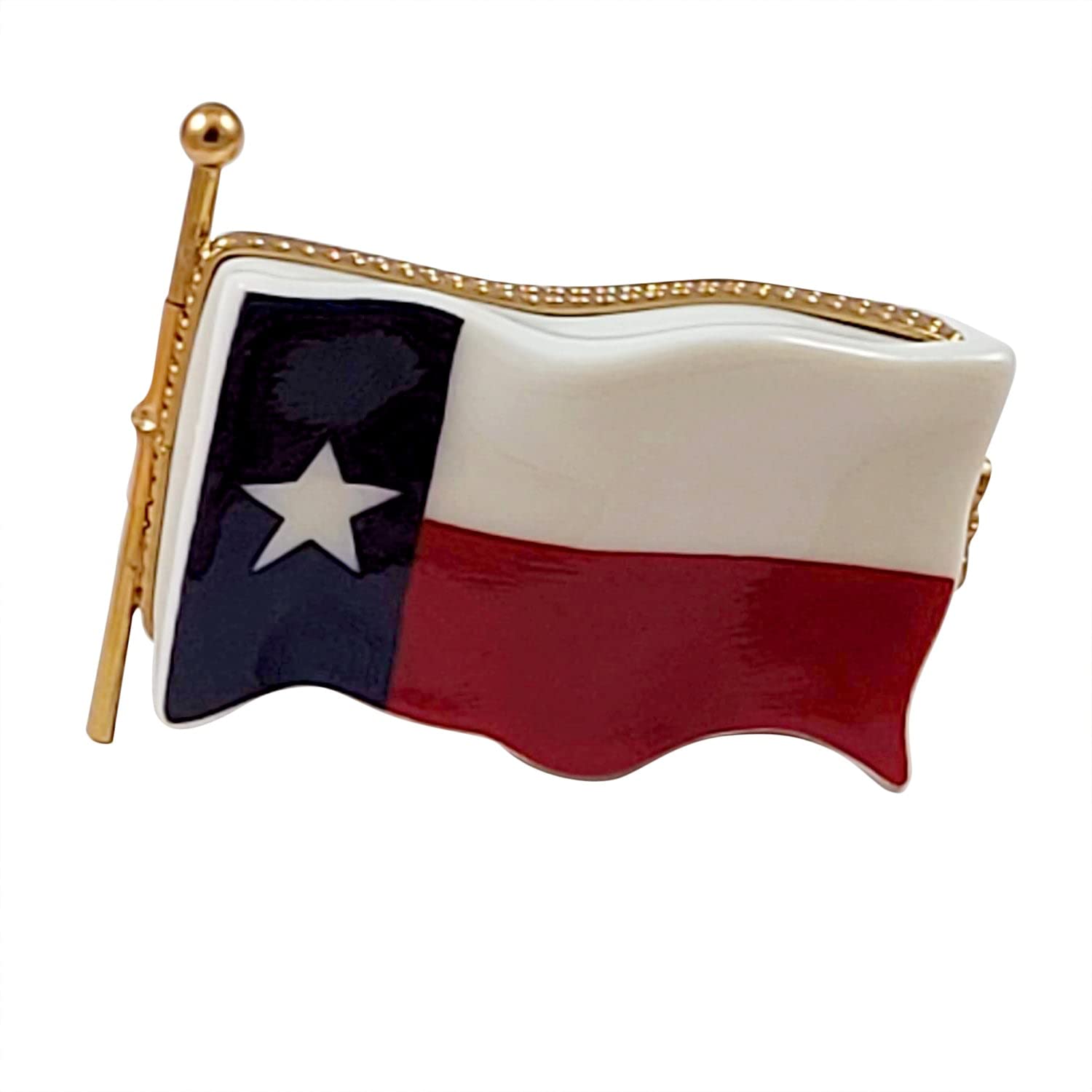 Texas Flag Limoges Porcelain Trinket Box - Hand-Painted Collectible Jewelry Storage - Perfect for Home Decor, Gift Giving & Texas Pride Display