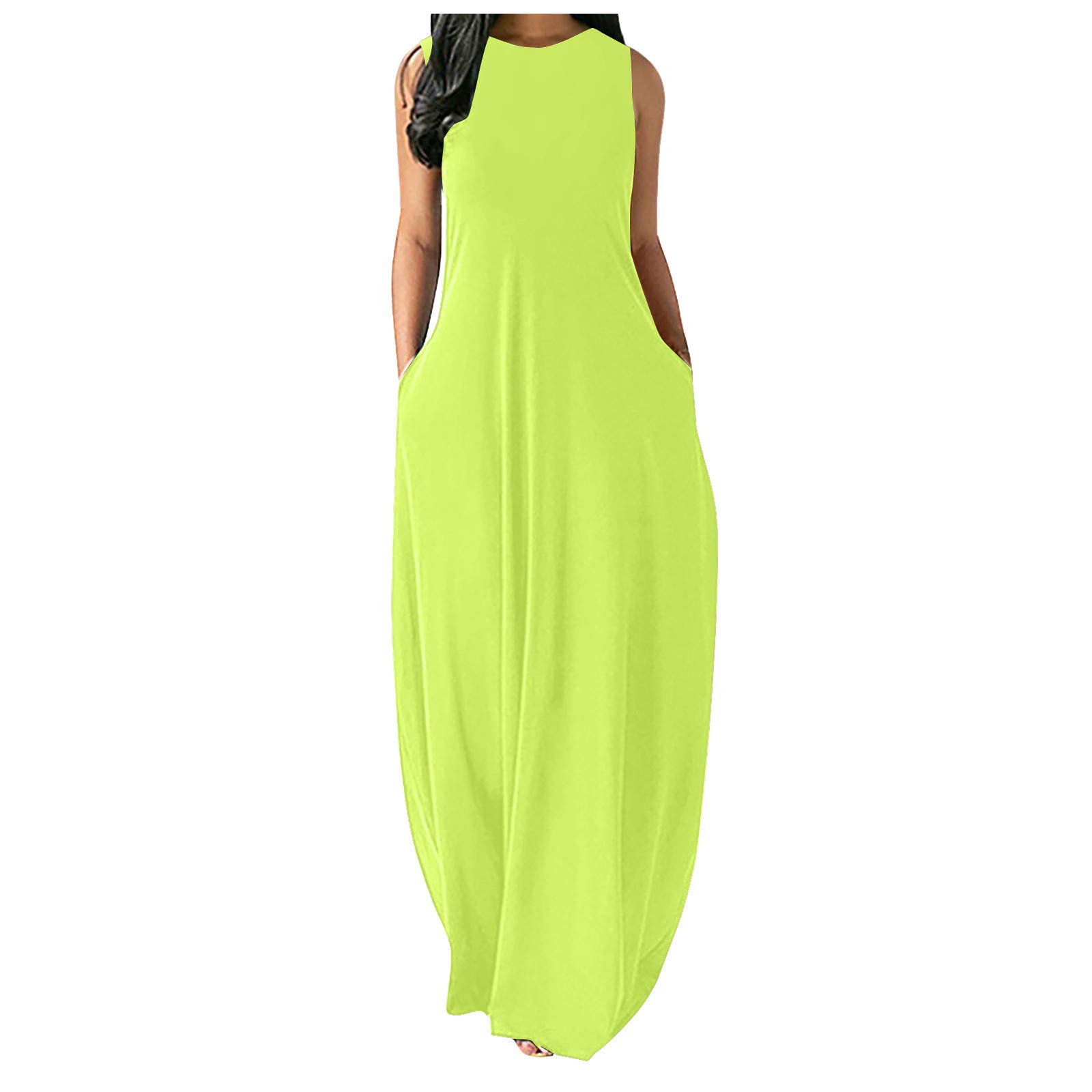 Kaideny Women's Casual Summer Maxi Dress - V Neck Sleeveless Plus Size Cami Dress with Pockets | Beachwear, Vacation Outfit, Lounge Wear, Everyday Dress